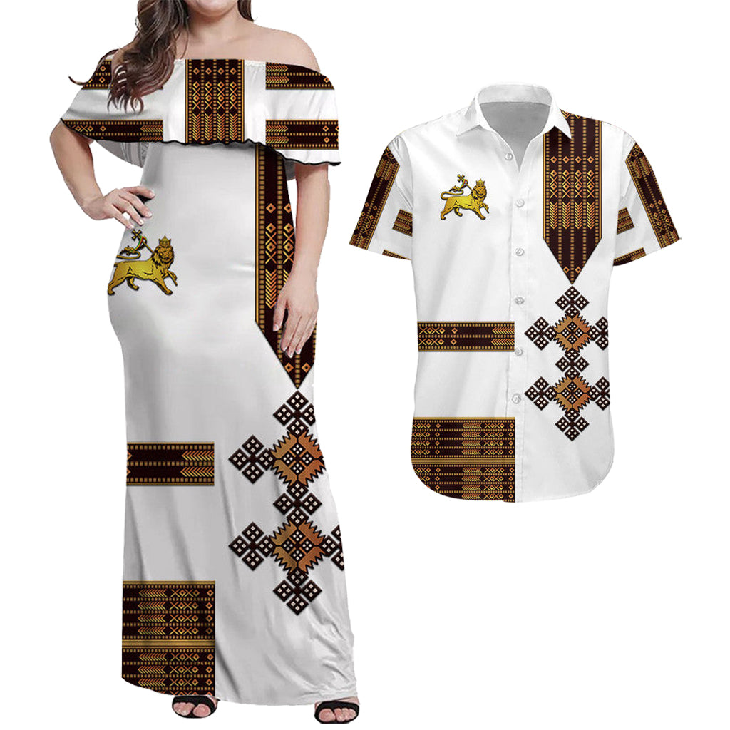 white and gold dress shop Elegant White Ethiopian Dress with Red & Gold Embroidery main image 0