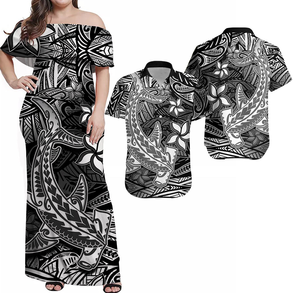 Polynesian Matching Hawaiian Shirt And Dress Black Hawaiian Tribal Hammerhead Shark - Wonder Print Shop