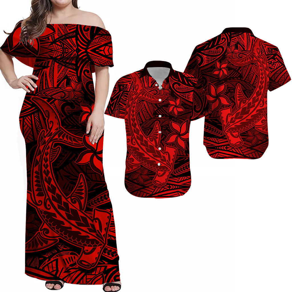 Polynesian Matching Hawaiian Shirt And Dress Red Hawaiian Tribal Hammerhead Shark - Wonder Print Shop