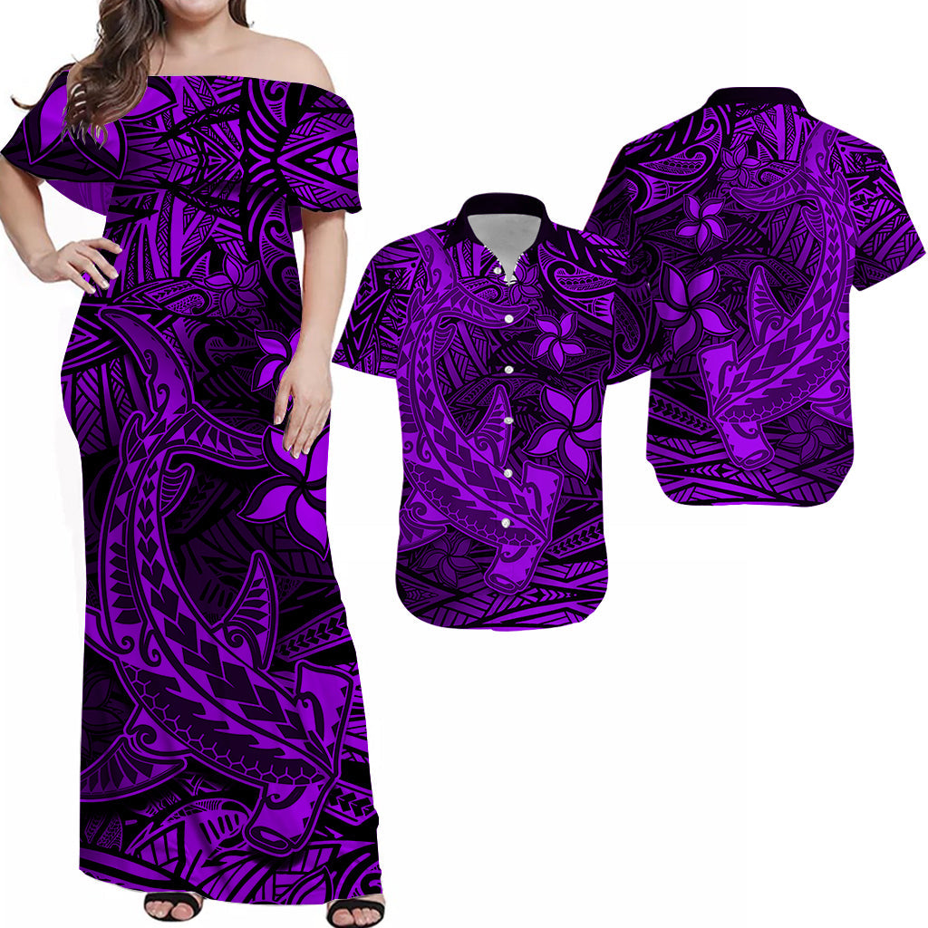 Polynesian Matching Hawaiian Shirt And Dress Purple Hawaiian Tribal Hammerhead Shark - Wonder Print Shop