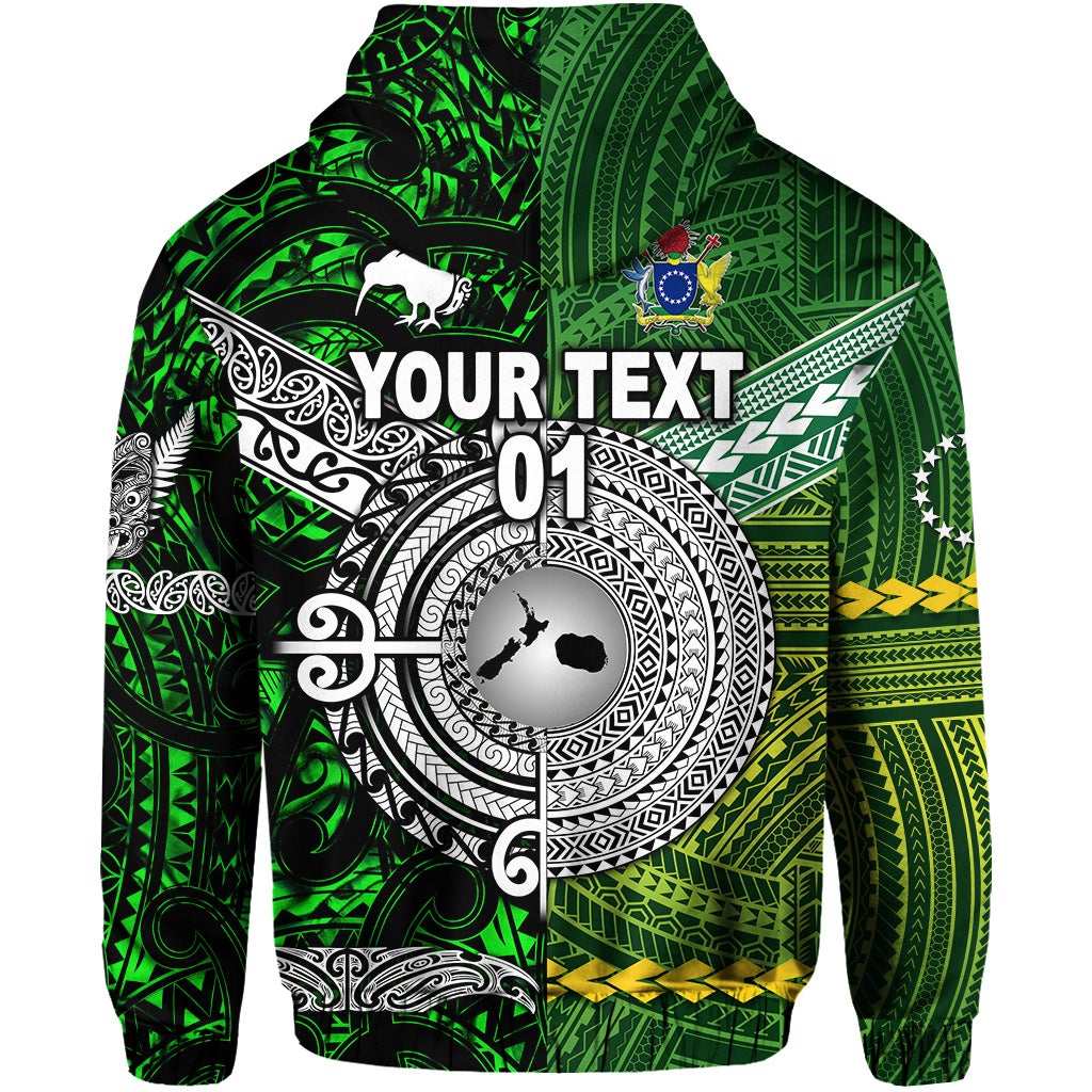 Custom New Zealand Cook Islands Zip Hoodie Together Green, Custom Text And Number LT8 - Wonder Print Shop
