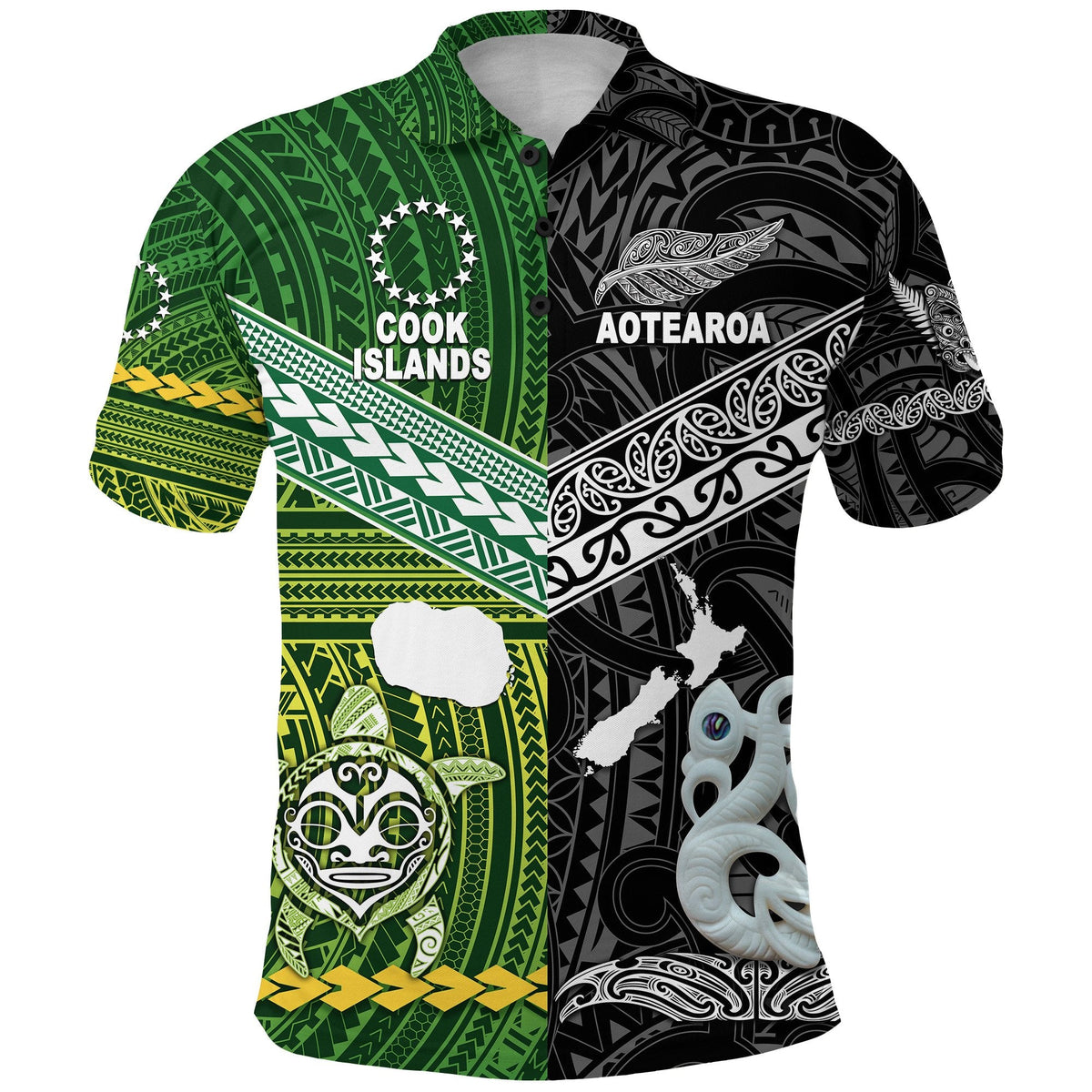 New Zealand Aotearoa Maori Polo Shirt Cook Islands Together Black LT8 - Wonder Print Shop