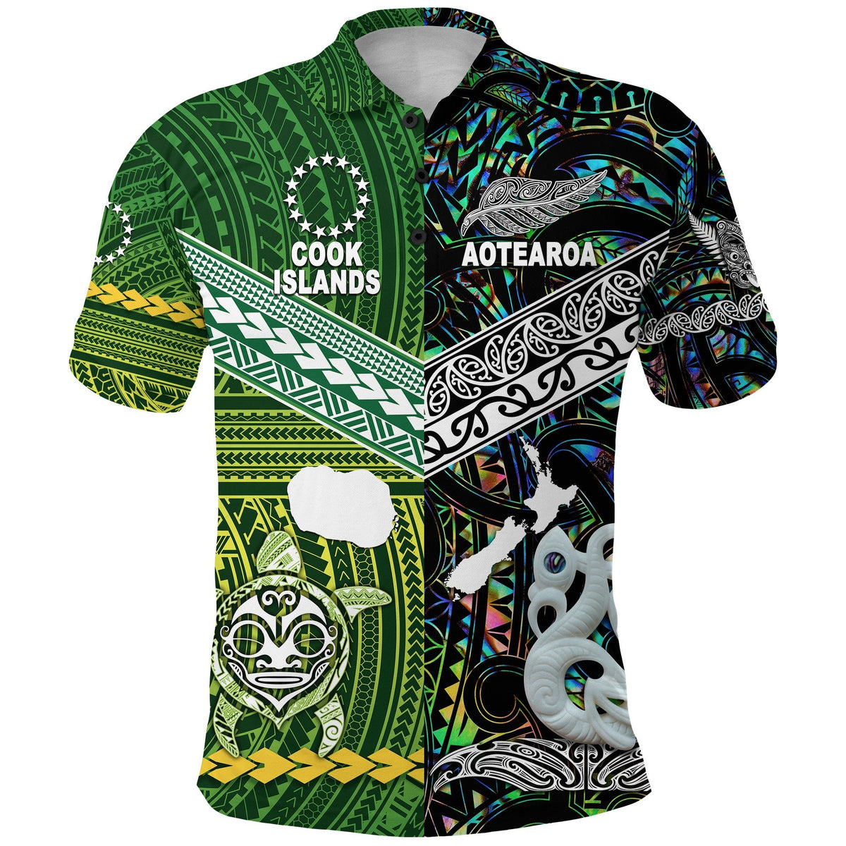 New Zealand Aotearoa Maori Polo Shirt Cook Islands Together Paua Shell LT8 - Wonder Print Shop