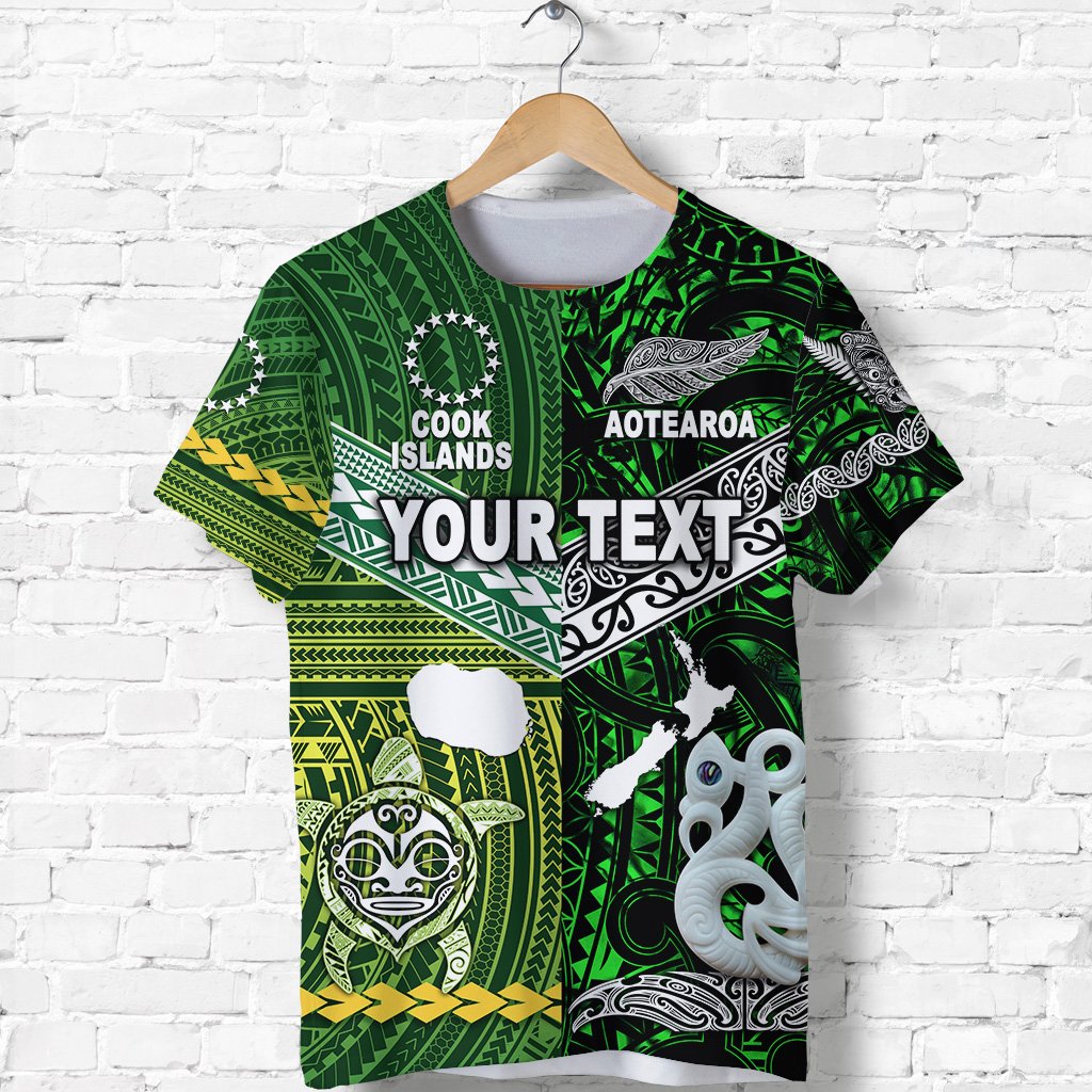 Custom New Zealand and Cook Islands T Shirt Together Green LT8 - Wonder Print Shop