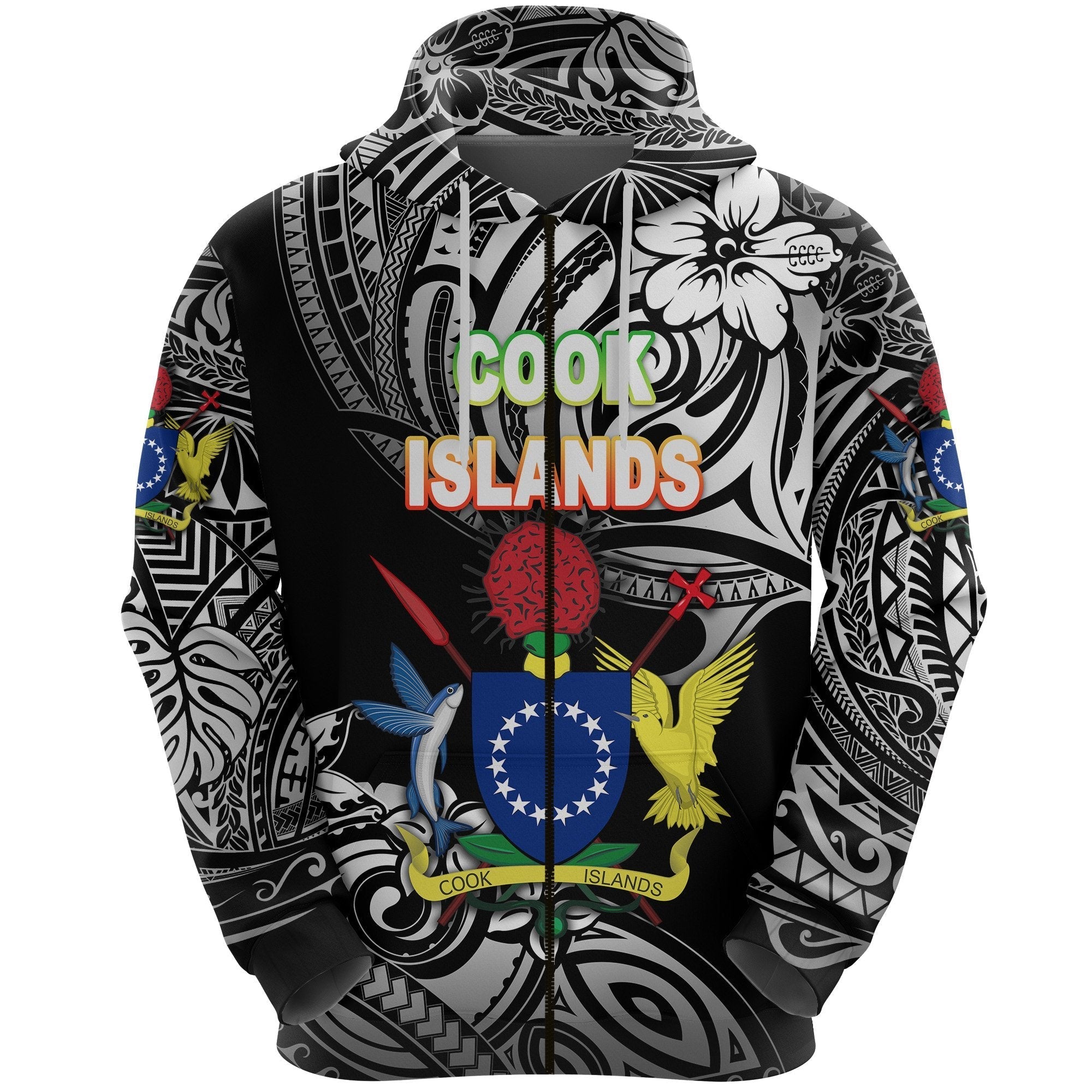 custom-personalised-cook-islands-rugby-zip-hoodie-unique-vibes-coat-of-arms-black-custom-text-and-number