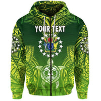 Grüner Zip-Hoodie mit Rückendruck und Kordelzug, „Your Text“ über Sternen-Emblem