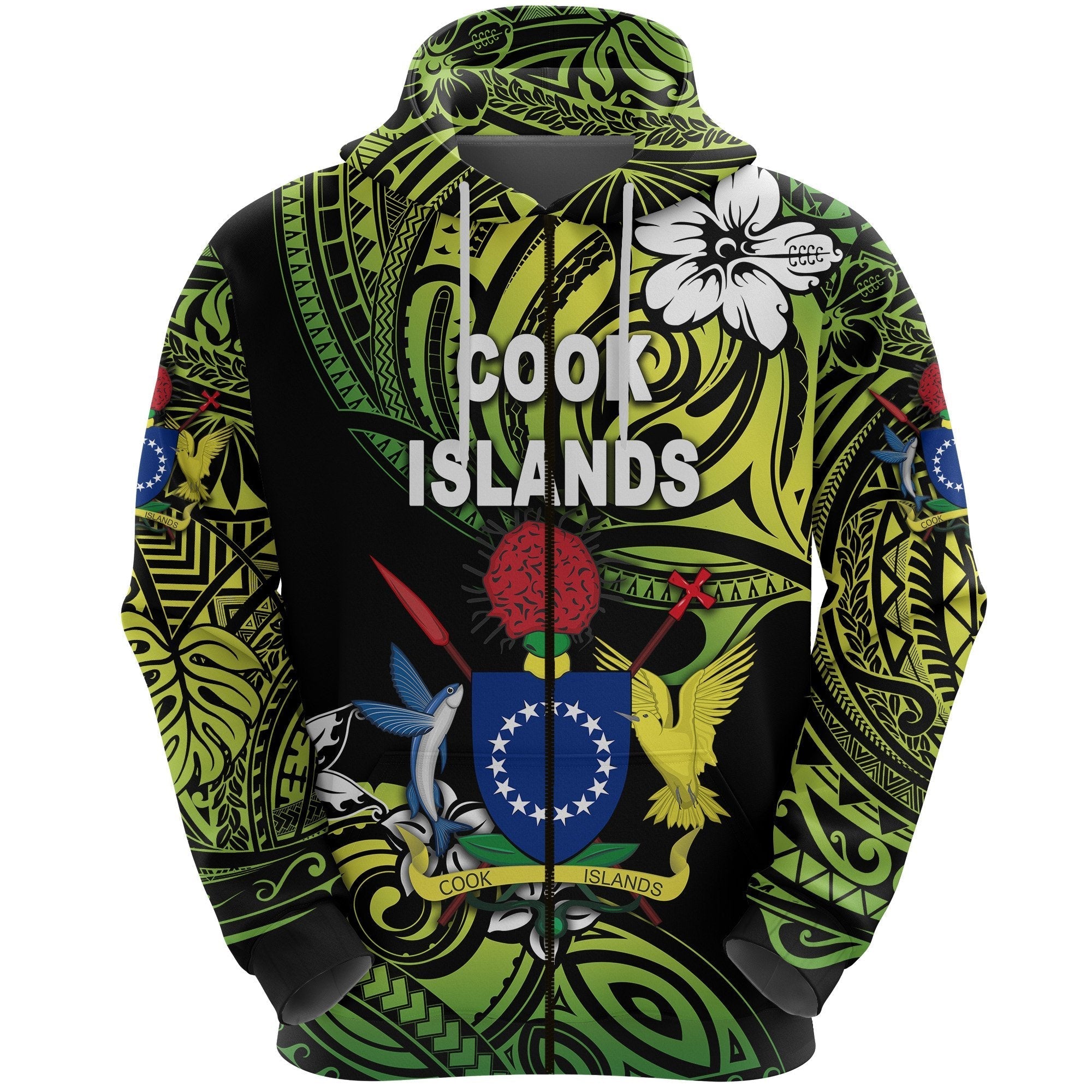 custom-personalised-cook-islands-rugby-zip-hoodie-unique-vibes-coat-of-arms-green-custom-text-and-number