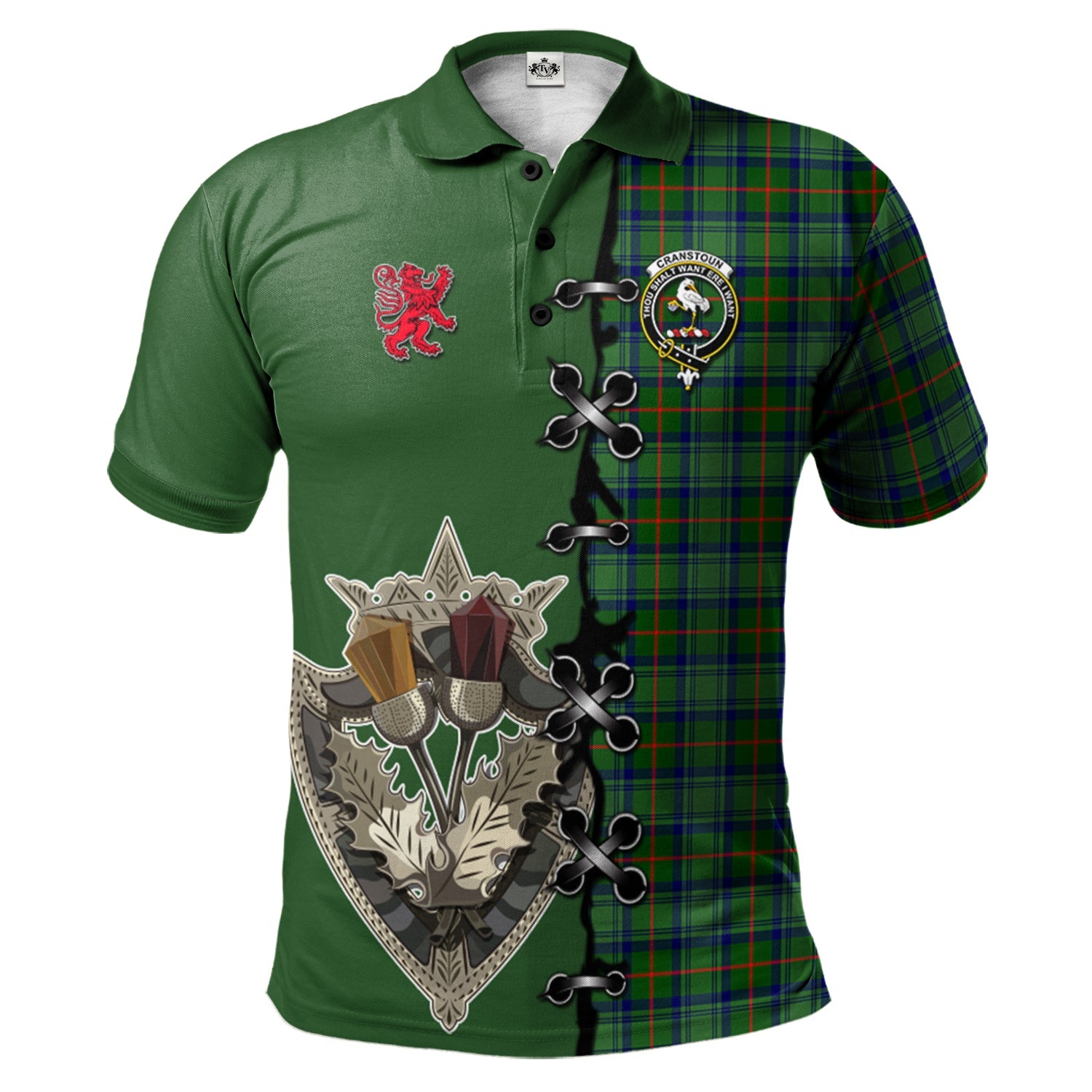 scottish-cranstoun-clan-crest-tartan-lion-rampant-and-celtic-thistle-polo-shirt