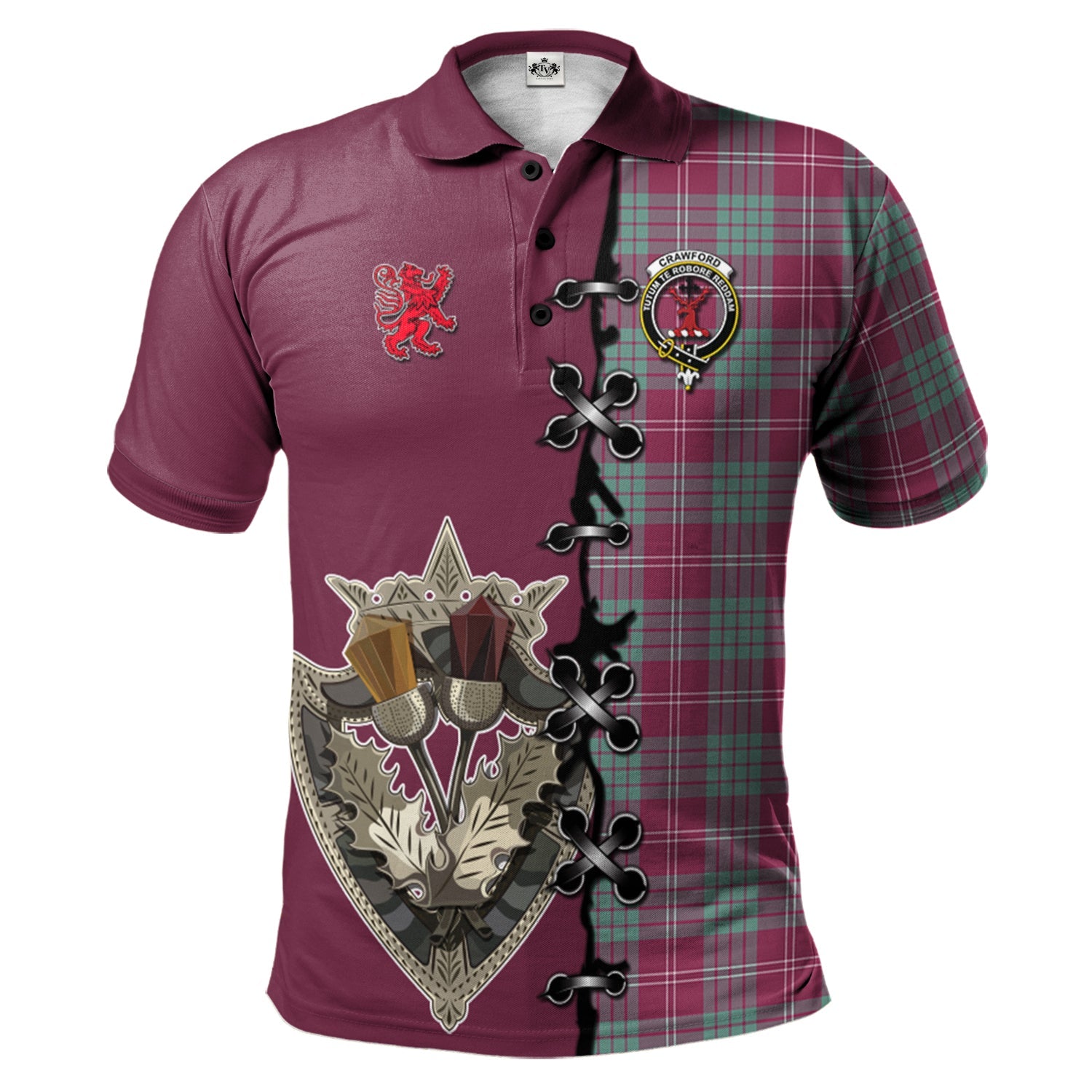 scottish-crawford-ancient-clan-crest-tartan-lion-rampant-and-celtic-thistle-polo-shirt