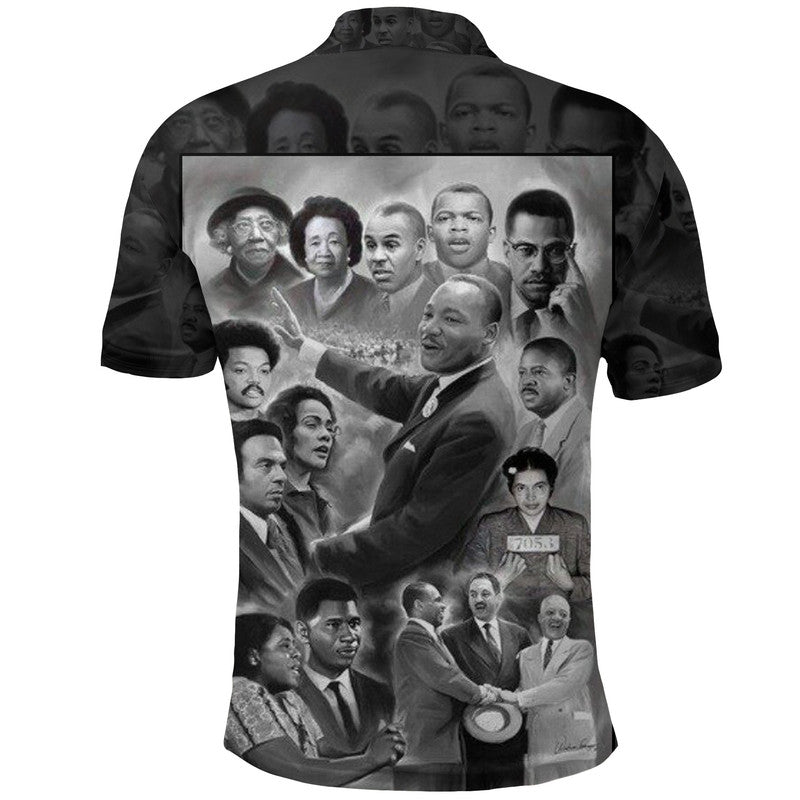 Civil Rights Leaders Polo Shirt Black White Vintage Style LT8 - Wonder Print Shop