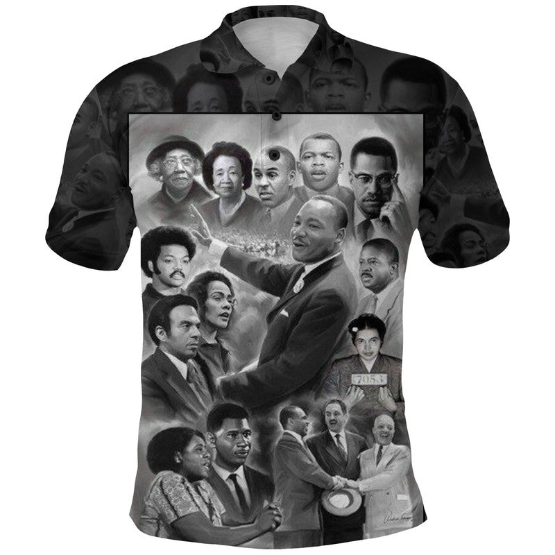 Civil Rights Leaders Polo Shirt Black White Vintage Style LT8 - Wonder Print Shop