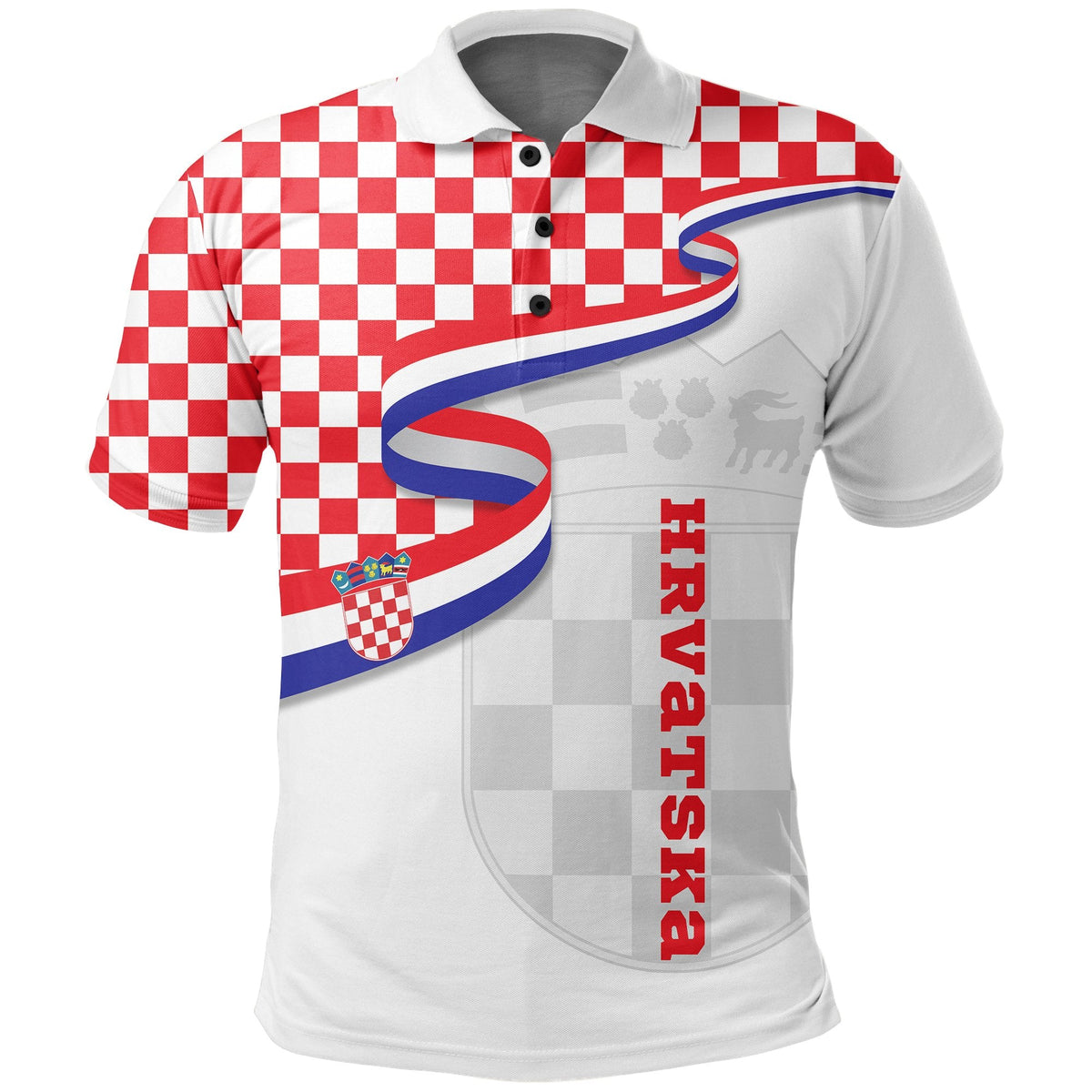 Croatia Polo Shirt, Waving Ribbon Hrvatska Golf Shirts - Wonder Print Shop