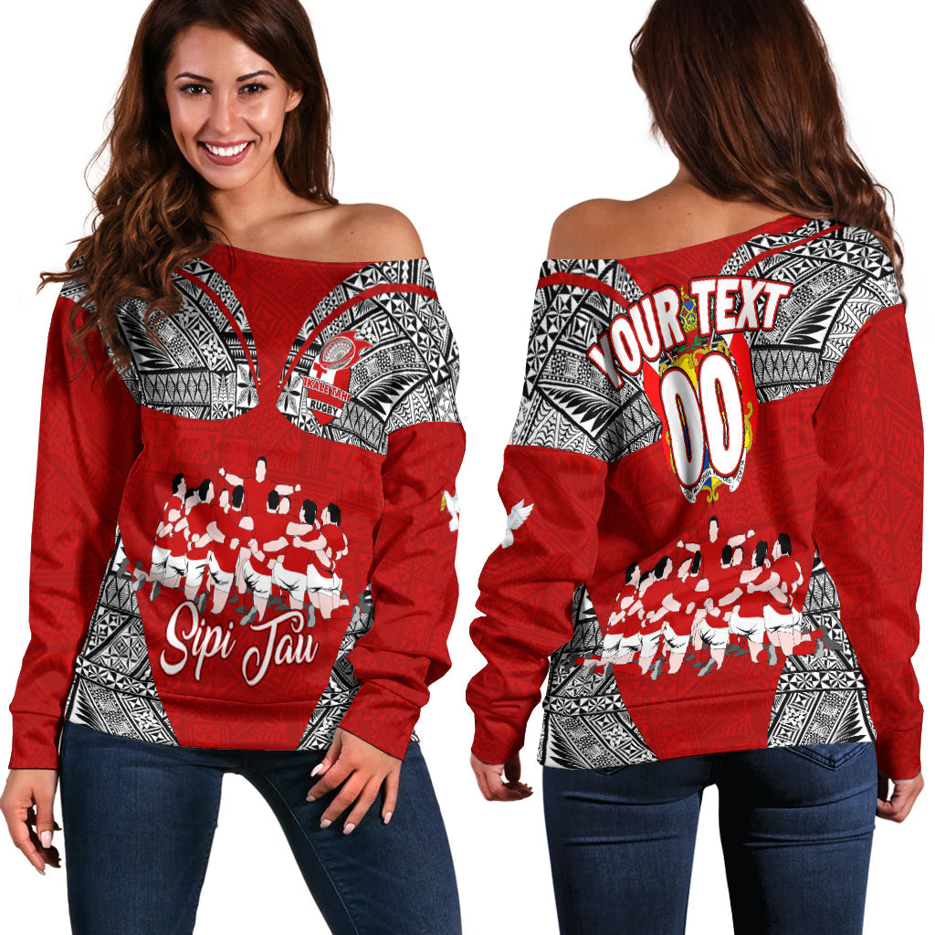 Custom Personalised Tonga Rugby Ikale Tahi Sipi Tau Women Off Shoulder Sweater LT2 - Wonder Print Shop