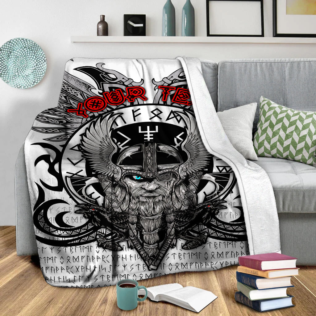 ( Custom Personalised) Viking Vegvisir Odin With Huginn And Muninn Blanket - LT2