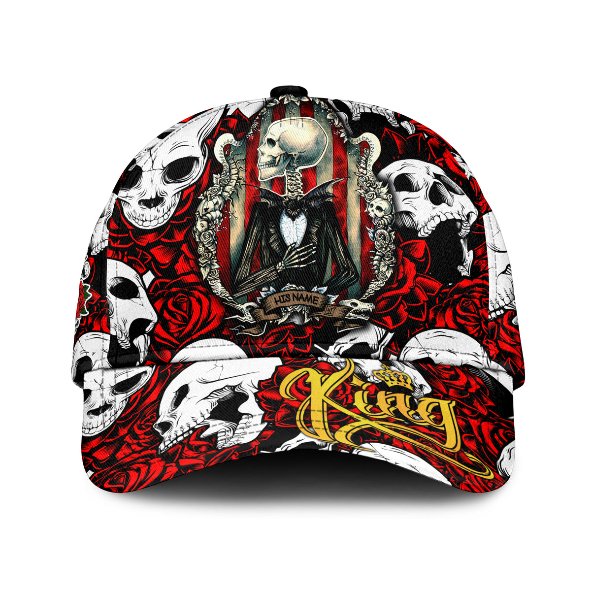 (Custom Personalised) Skull Rose King - Death Cannot Divide Us Cap - LT2