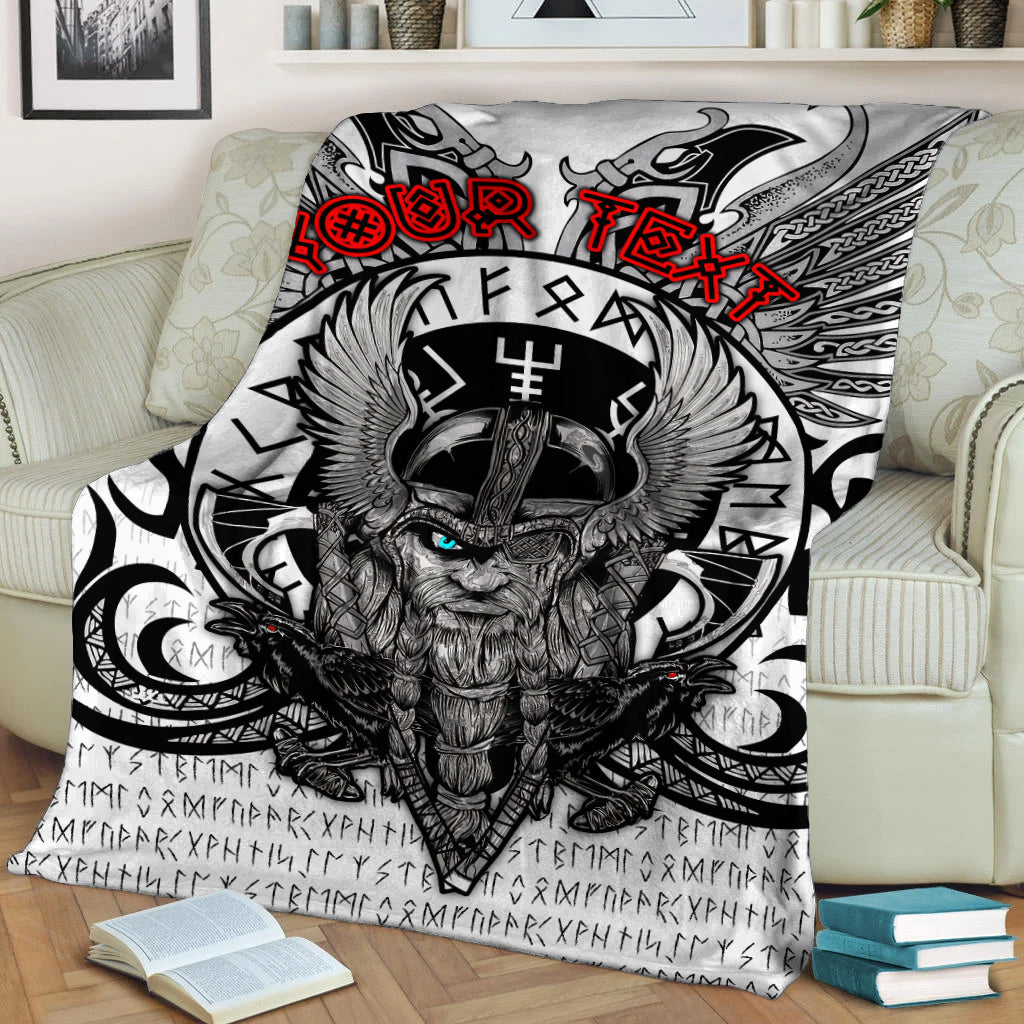 ( Custom Personalised) Viking Vegvisir Odin With Huginn And Muninn Blanket - LT2