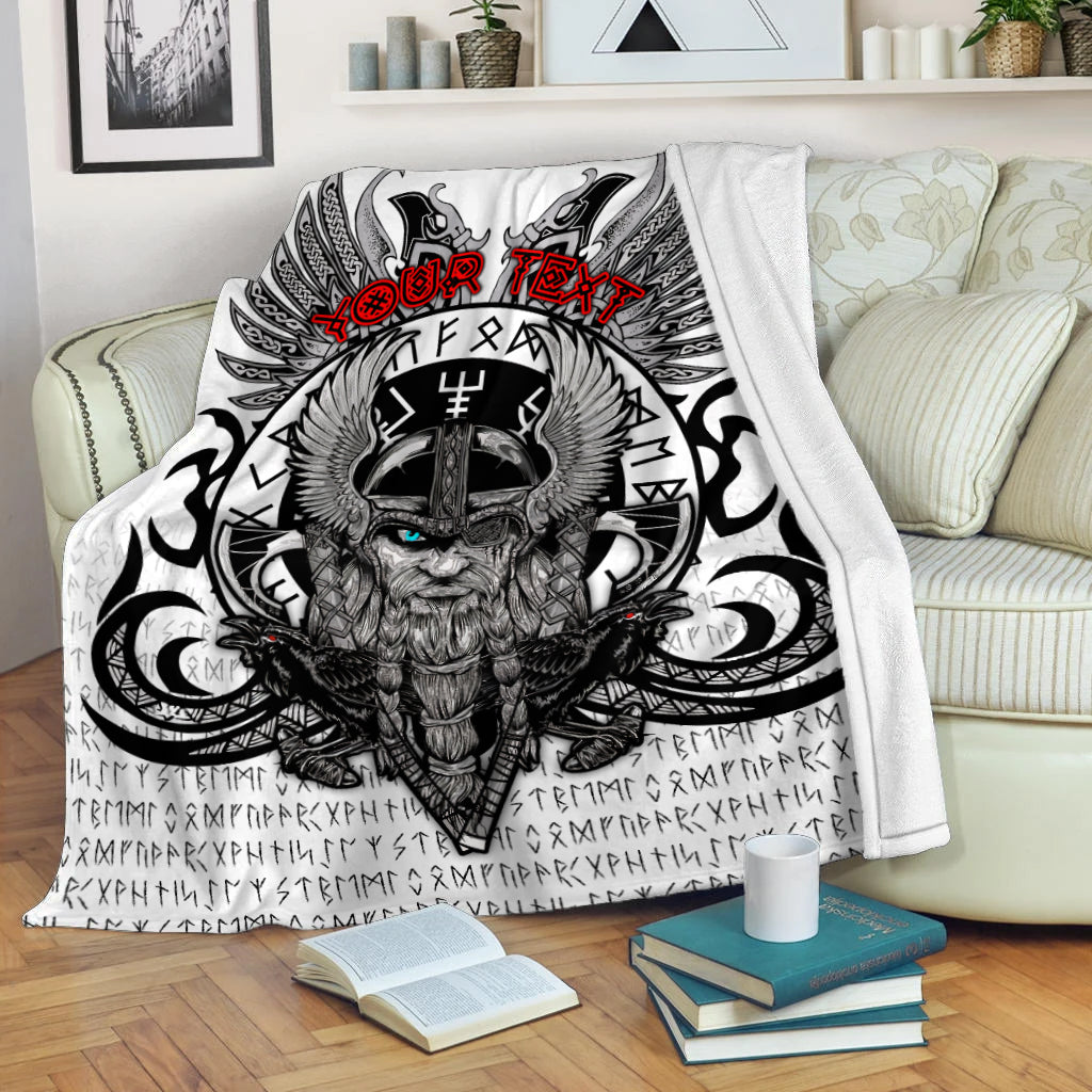 ( Custom Personalised) Viking Vegvisir Odin With Huginn And Muninn Blanket - LT2