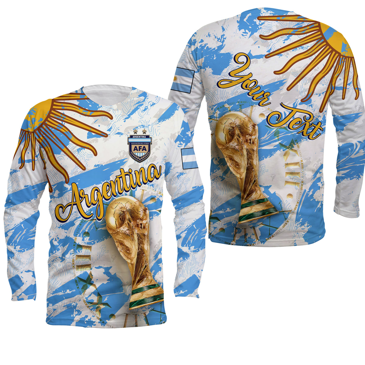 (Custom Personalised) Argentina Football World Cup 2022 Long Sleeve Shirt - LT2 - Wonder Print Shop