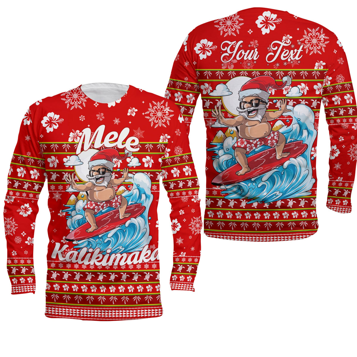 Custom Personalised Hawaii Christmas Santas Surf Mele Kalikimaka Long Sleeve Shirt LT2 - Wonder Print Shop
