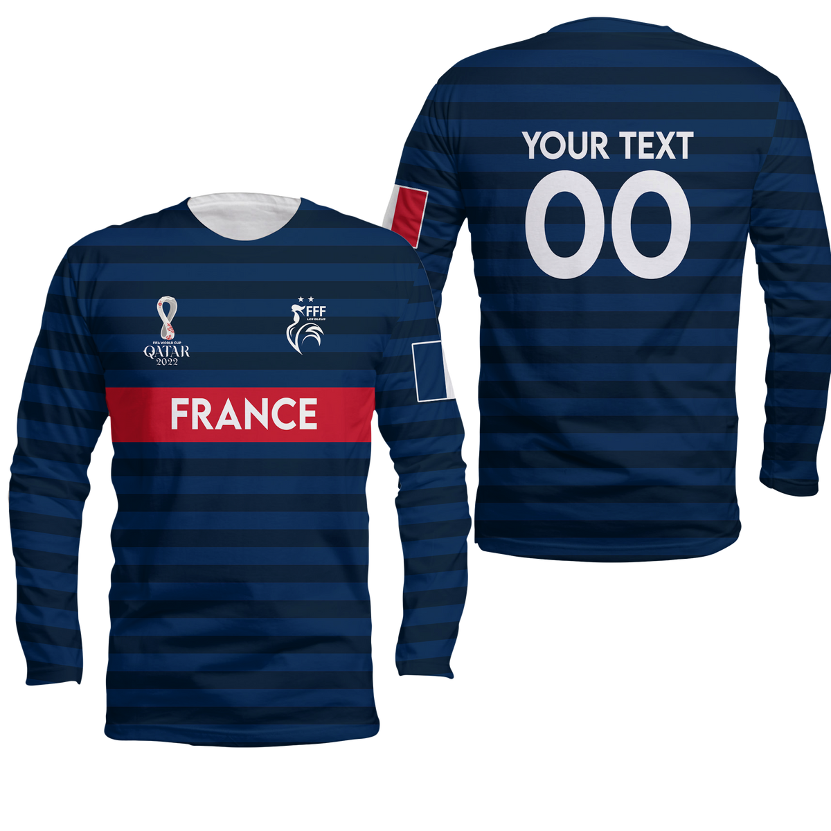 (Custom Personalised) France Football World Cup 2022 Long Sleeve Shirt - LT2 - Wonder Print Shop