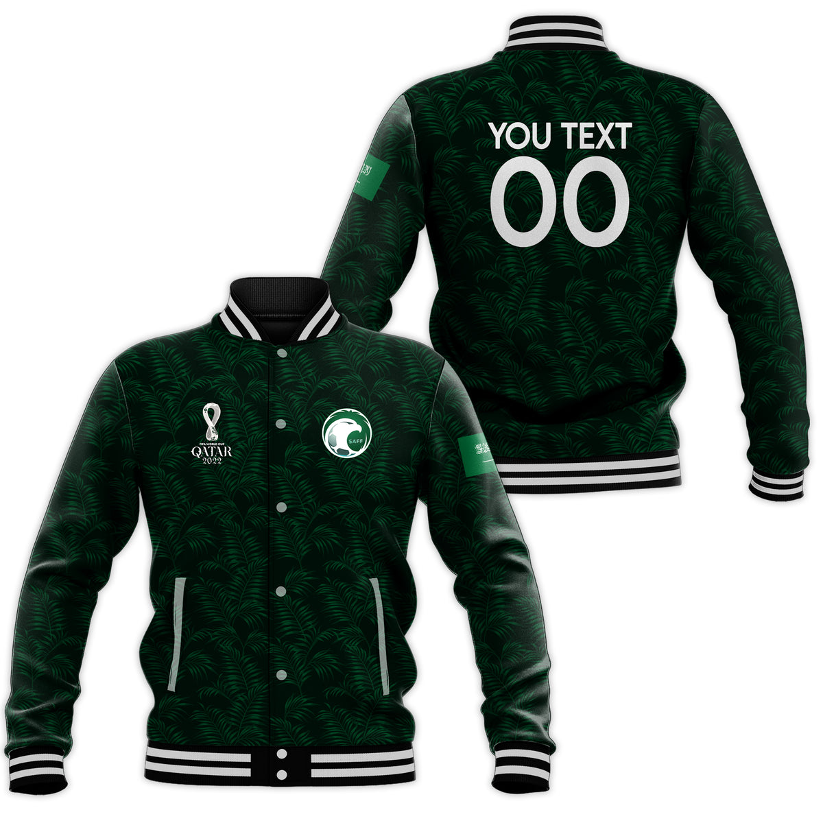(Custom Personalised) Saudi Arabia Football Fifa World Cup 2022 Baseball Jacket - LT2 - Wonder Print Shop
