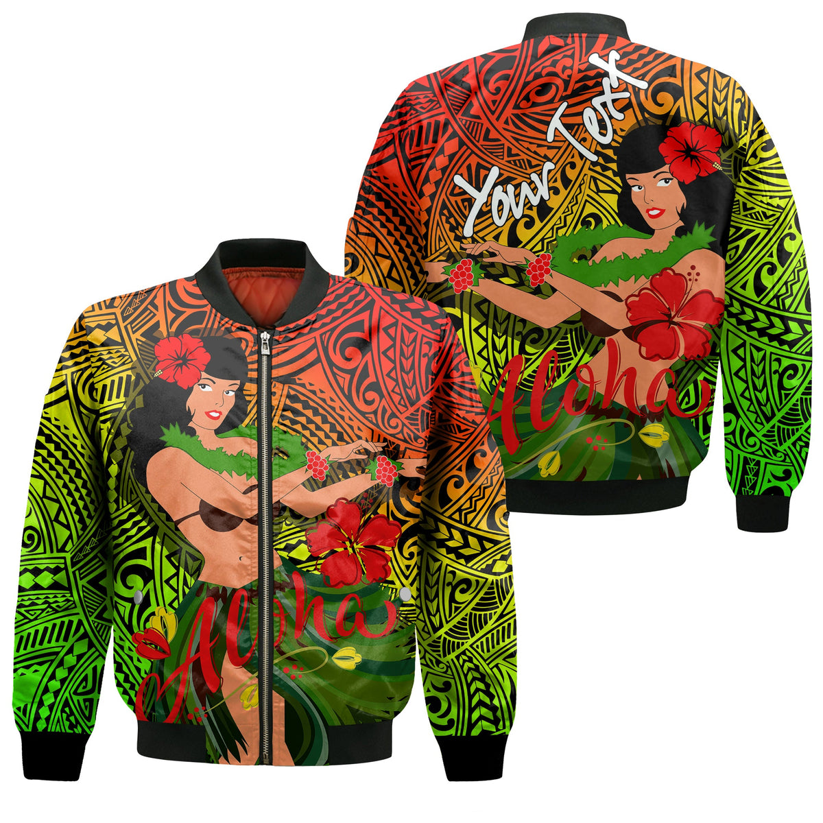 Custom Personalised Hawaii Hula Girl Reggae Bomber Jacket LT2 - Wonder Print Shop