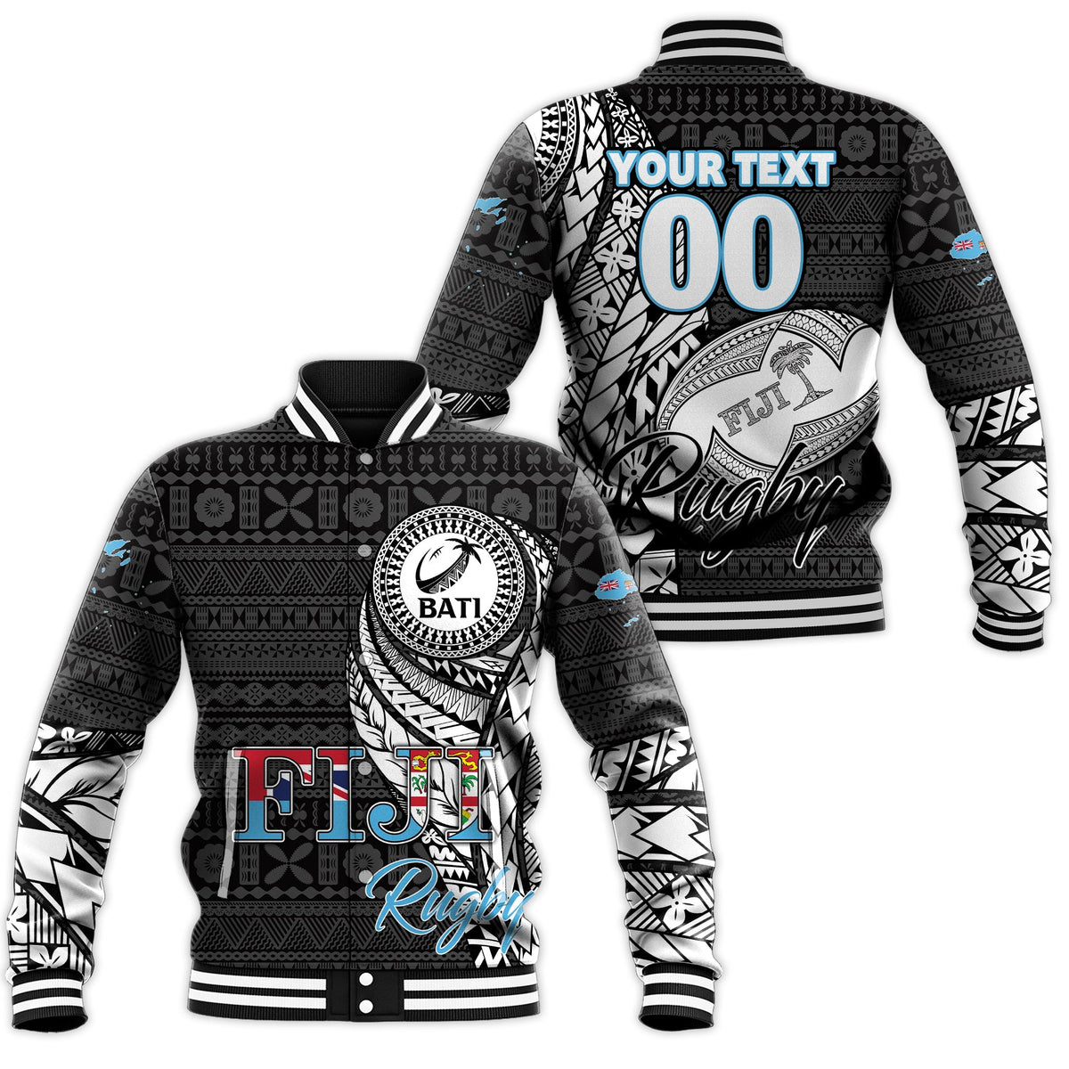 Custom Personalised Fiji Rugby Bati Tapa Pattern Baseball Jacket LT2 - Wonder Print Shop