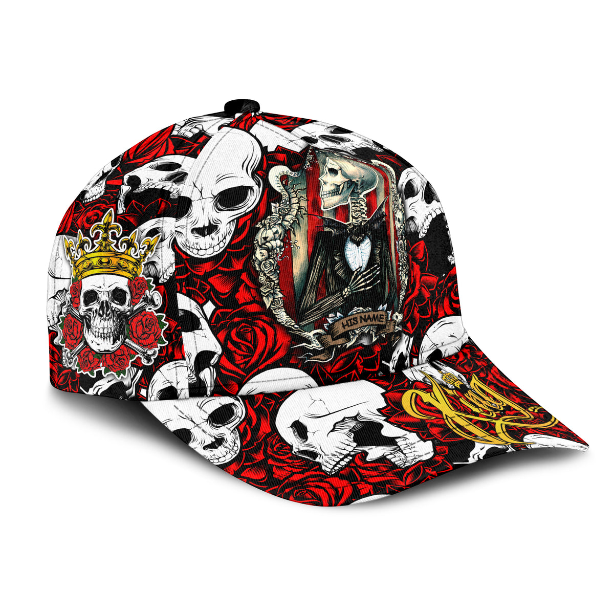 (Custom Personalised) Skull Rose King - Death Cannot Divide Us Cap - LT2