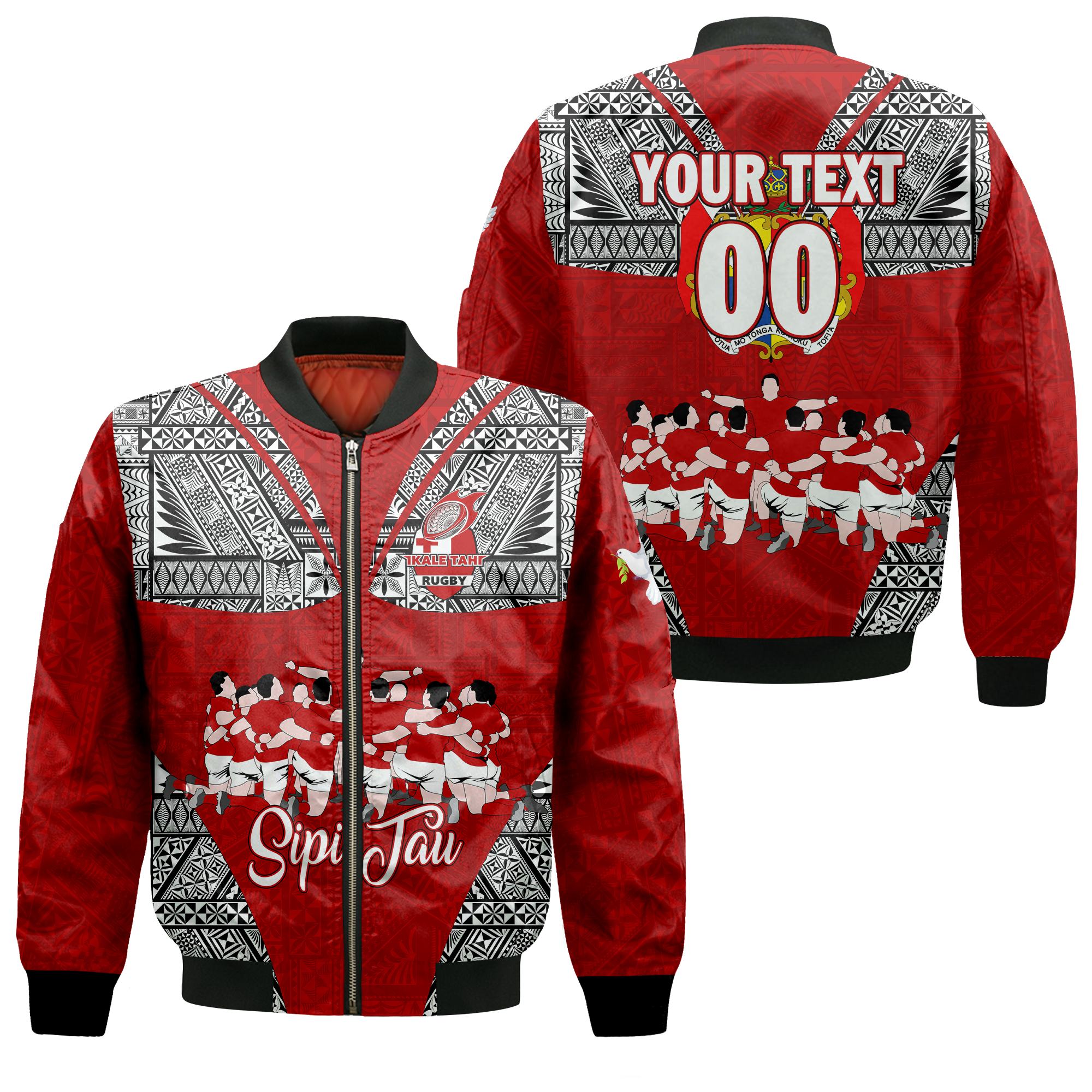 Custom Personalised Tonga Rugby Ikale Tahi Sipi Tau Bomber Jacket LT2 - Wonder Print Shop