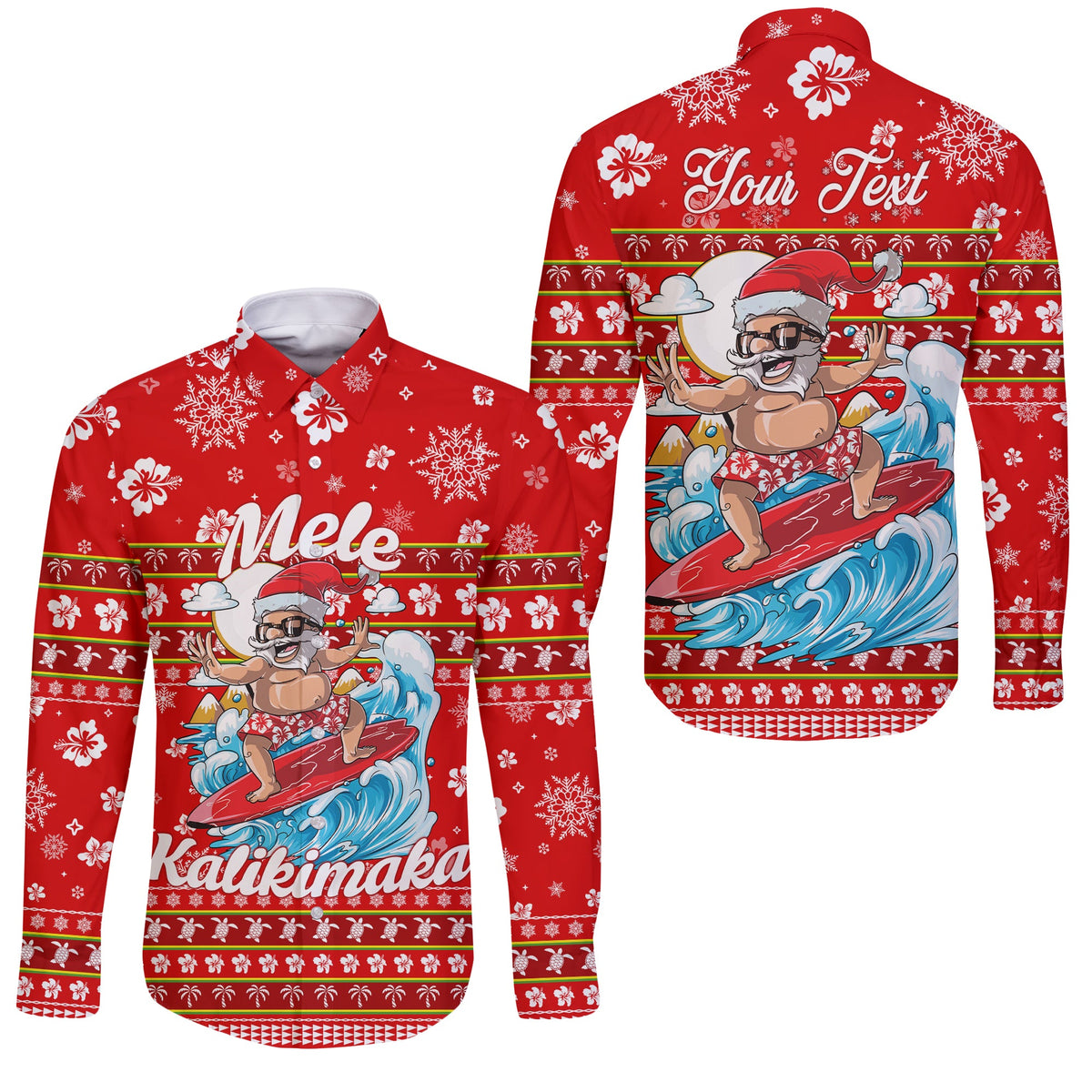 Custom Personalised Hawaii Christmas Santas Surf Mele Kalikimaka Sleeve Button Shirt LT2 - Wonder Print Shop