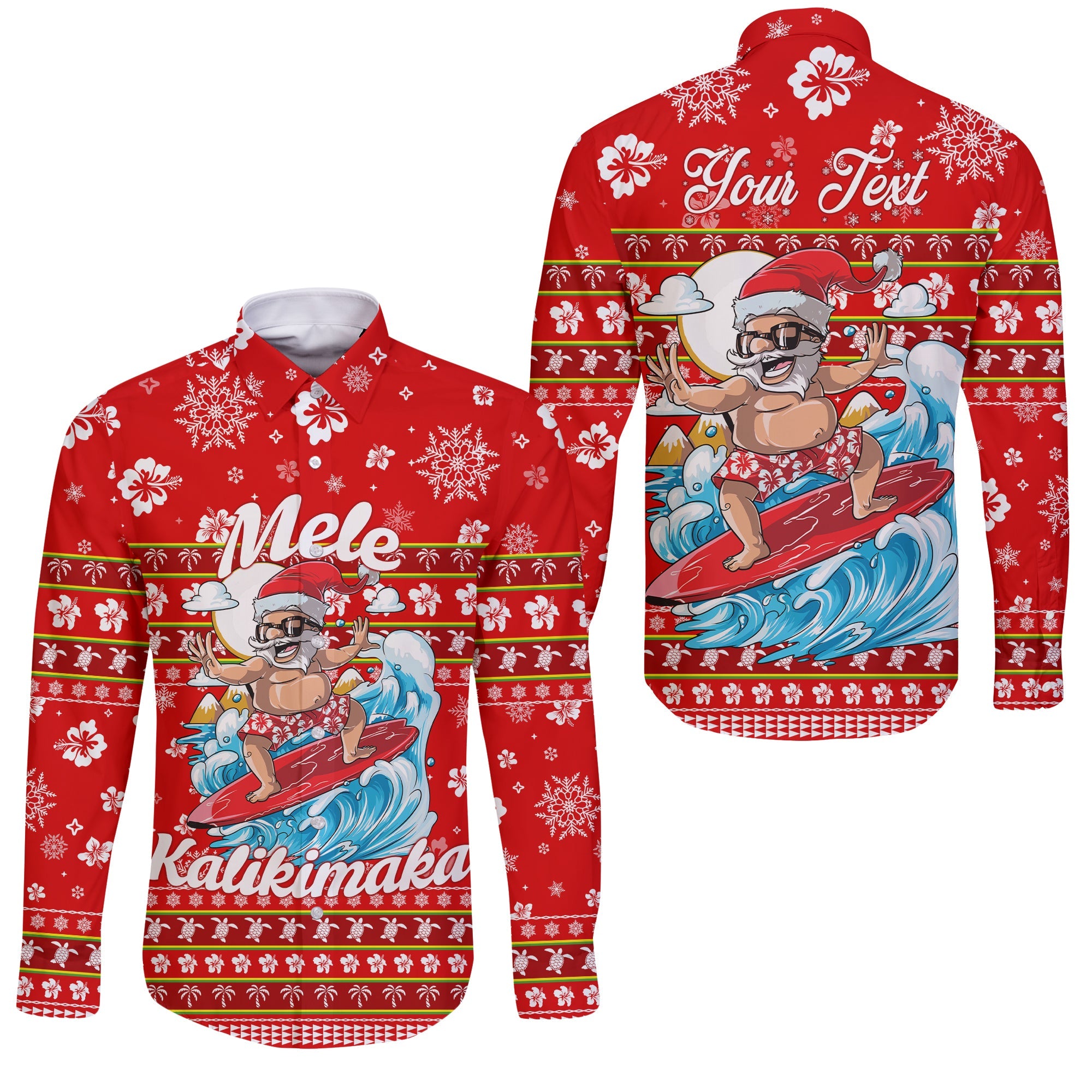 Custom Personalised Hawaii Christmas Santas Surf Mele Kalikimaka Sleeve Button Shirt LT2 - Wonder Print Shop