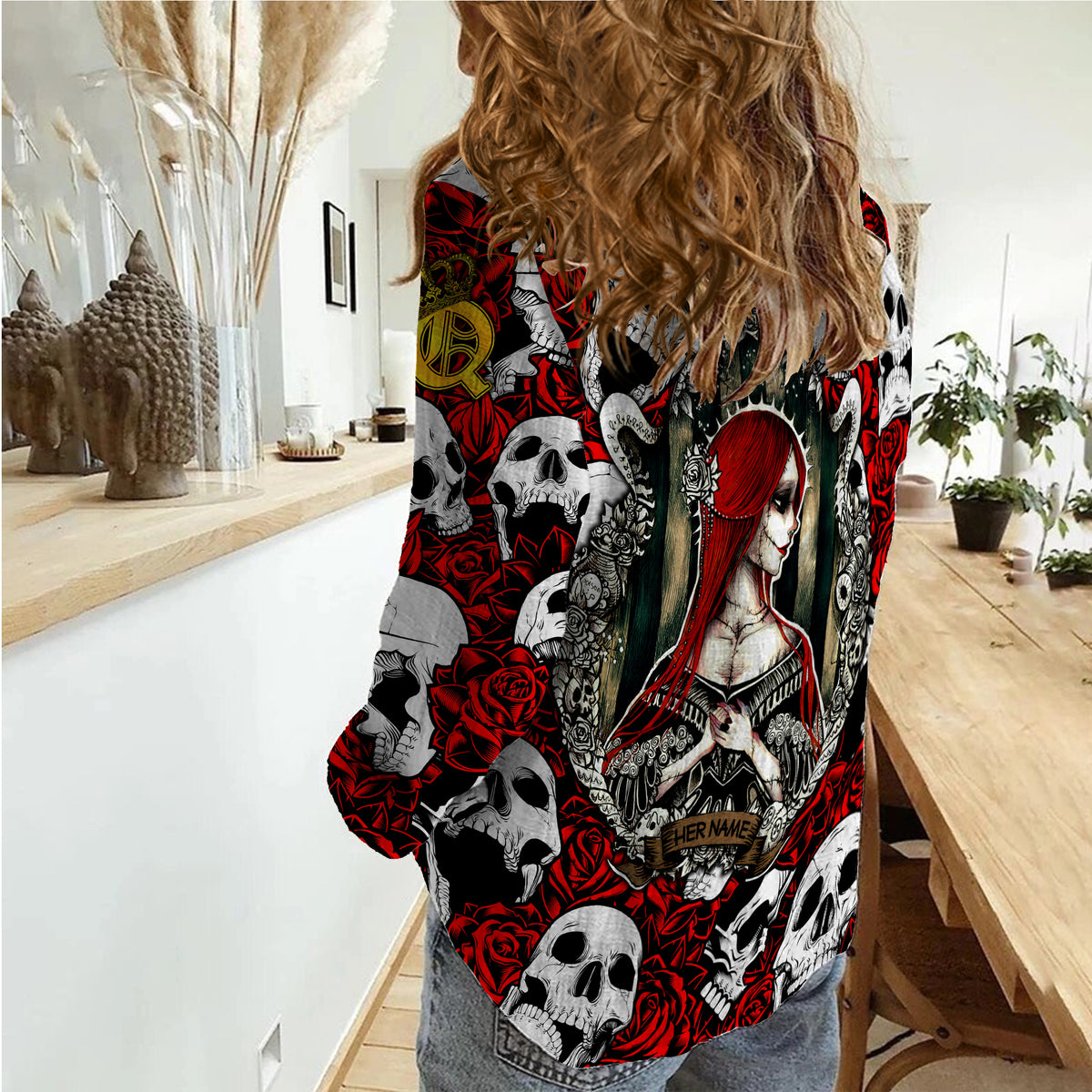 (Custom Personalised) Skull Rose Queen - Death Cannot Divide Us Women Casual Shirt - LT2 - Wonder Print Shop