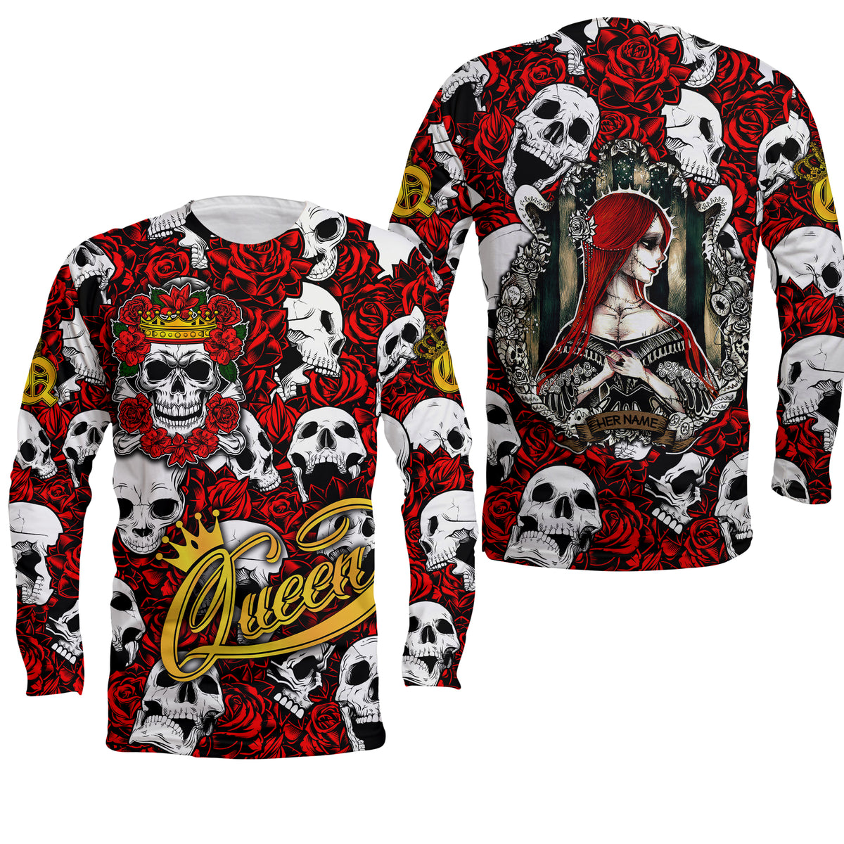 (Custom Personalised) Skull Rose Queen - Death Cannot Divide Us Long Sleeve Shirt - LT2 - Wonder Print Shop