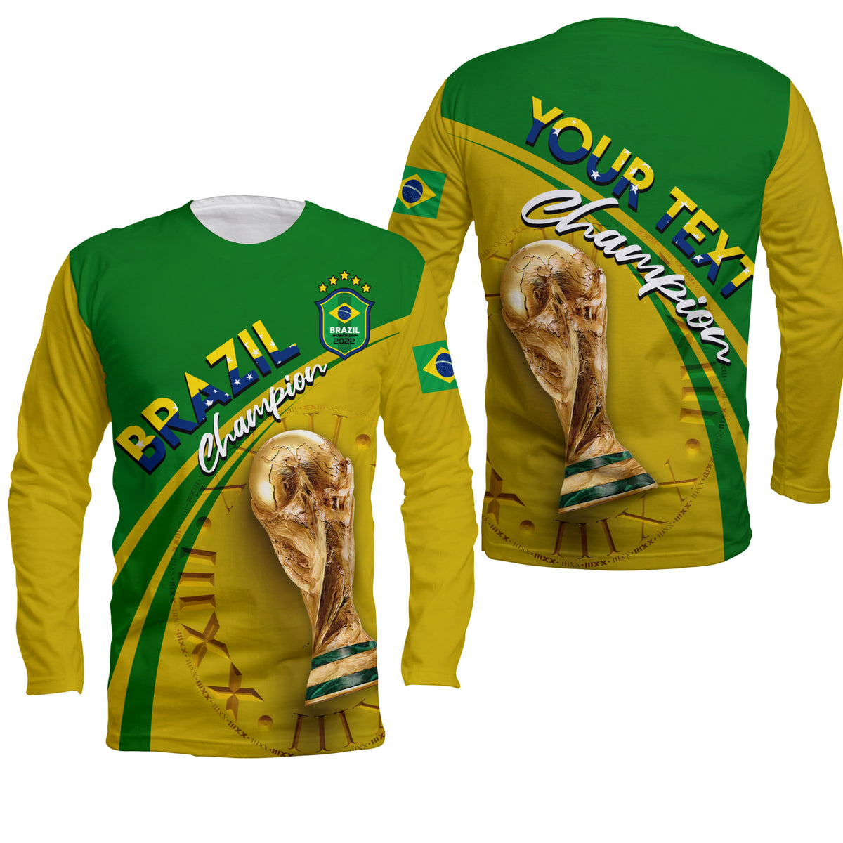 (Custom Personalised) Brazil Football World Cup 2022 Long Sleeve Shirt - LT2 - Wonder Print Shop