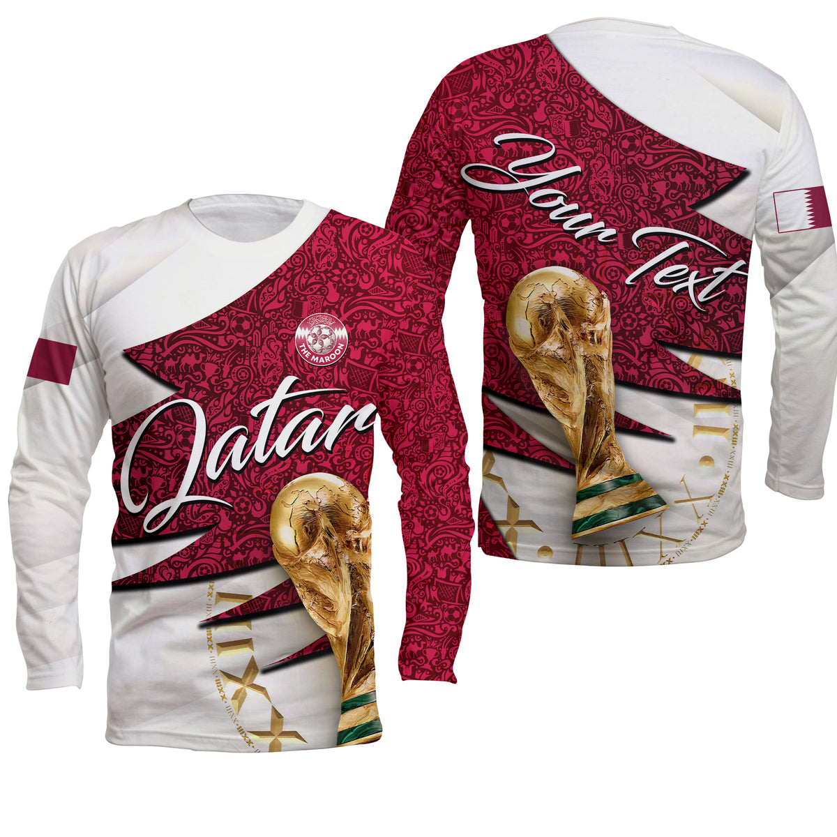 (Custom Personalised) Qatar Football Team World Cup 2022 Long Sleeve Shirt - LT2 - Wonder Print Shop