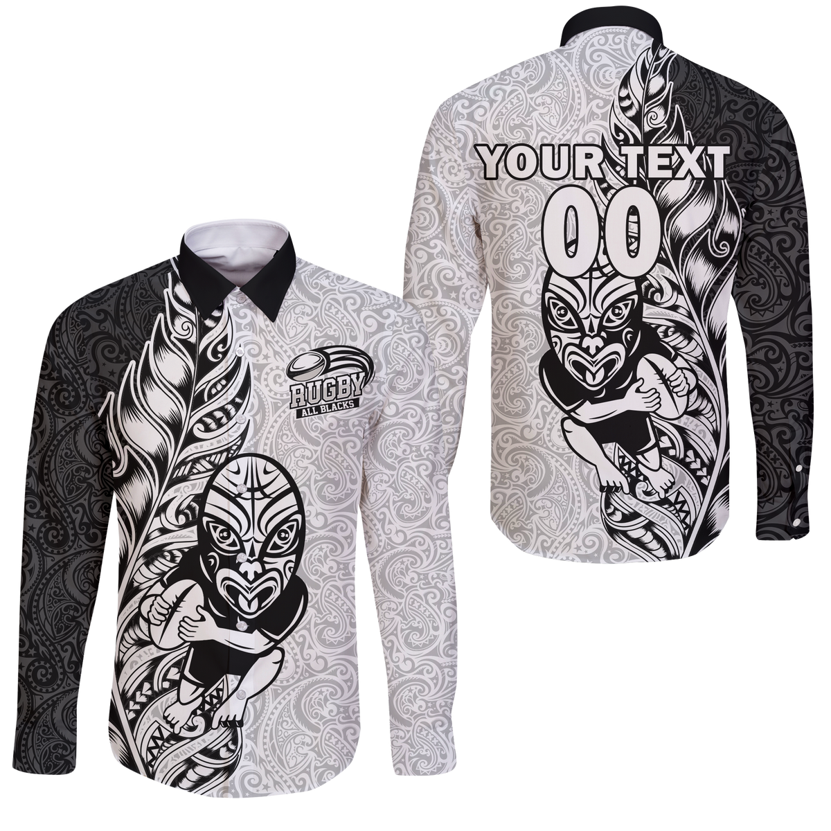 Custom Personalised New Zealand Maori All Black Rugby Long Sleeve Button Shirt LT2 - Wonder Print Shop