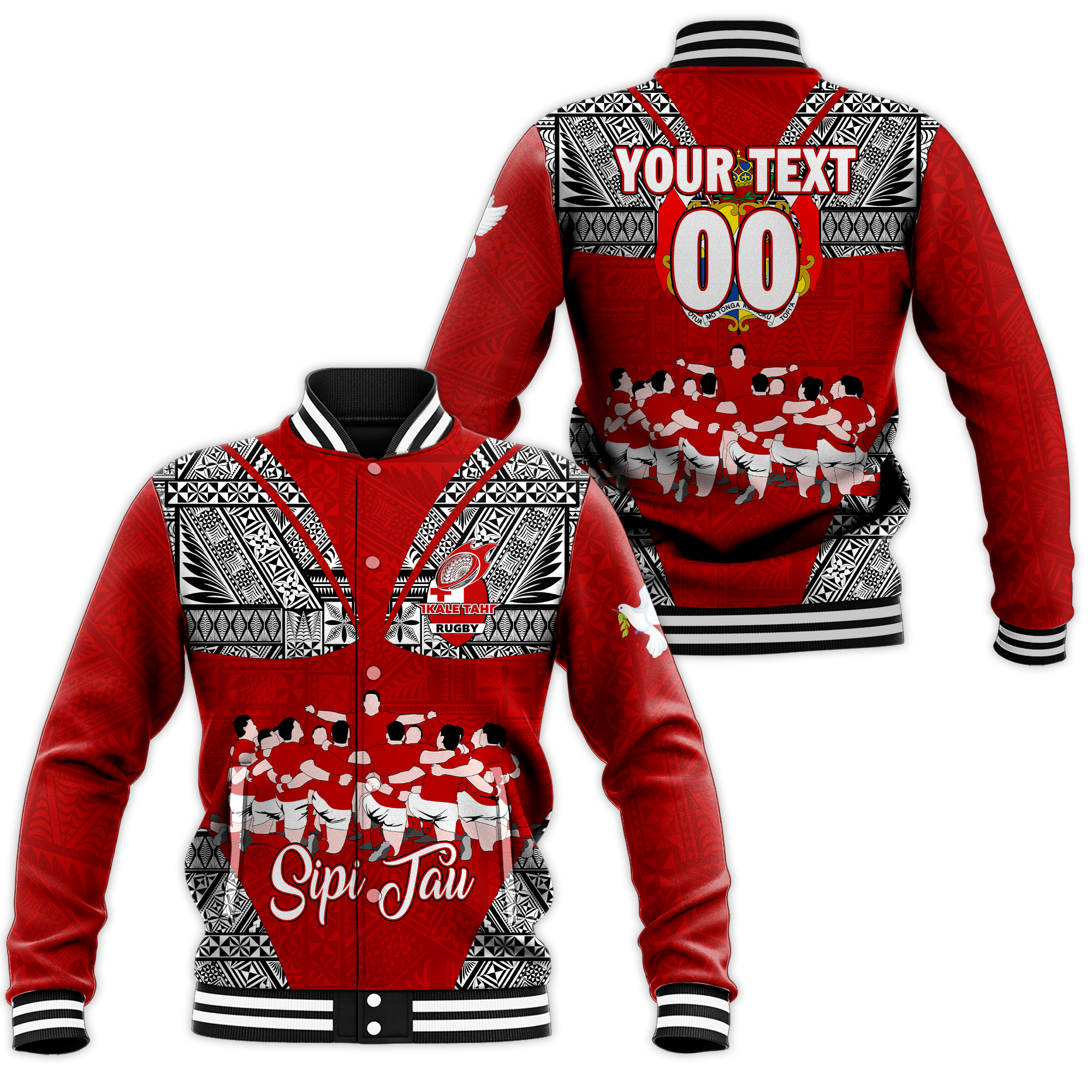 Custom Personalised Tonga Rugby Ikale Tahi Sipi Tau Baseball Jacket LT2 - Wonder Print Shop