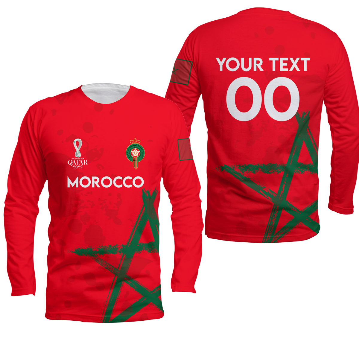 (Custom Personalised) Morocco Football World Cup 2022 Long Sleeve Shirt - LT2 - Wonder Print Shop