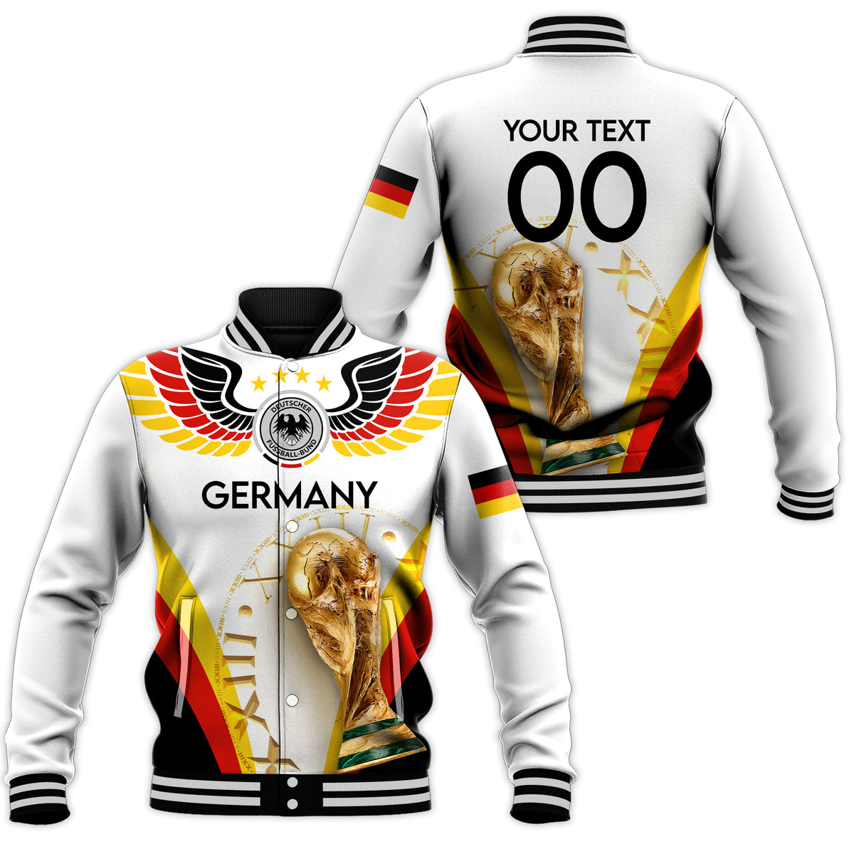 (Custom Personalised) Germany Football World Cup 2022 Baseball Jacket - LT2 - Wonder Print Shop