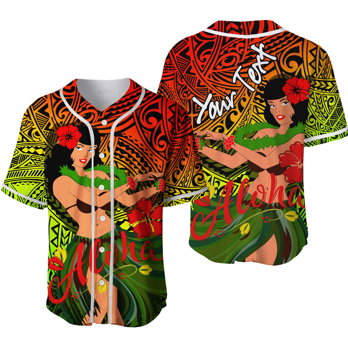 Custom Personalised Hawaii Hula Girl Reggae Baseball Jersey - LT2 - Wonder Print Shop