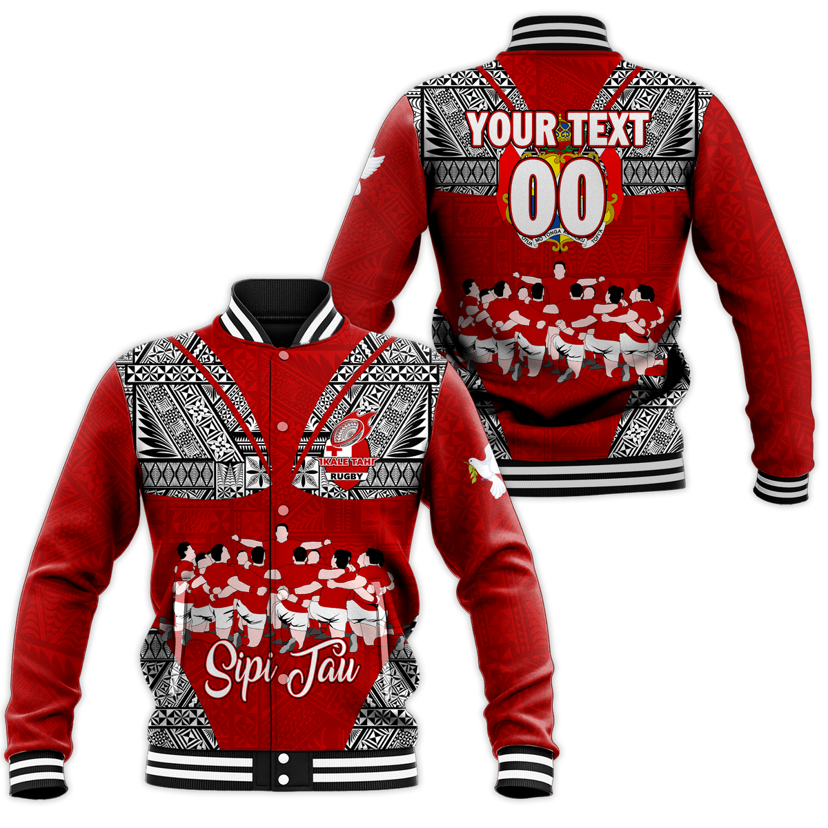 Custom Personalised Tonga Rugby Ikale Tahi Sipi Tau Baseball Jacket - LT2 - Wonder Print Shop