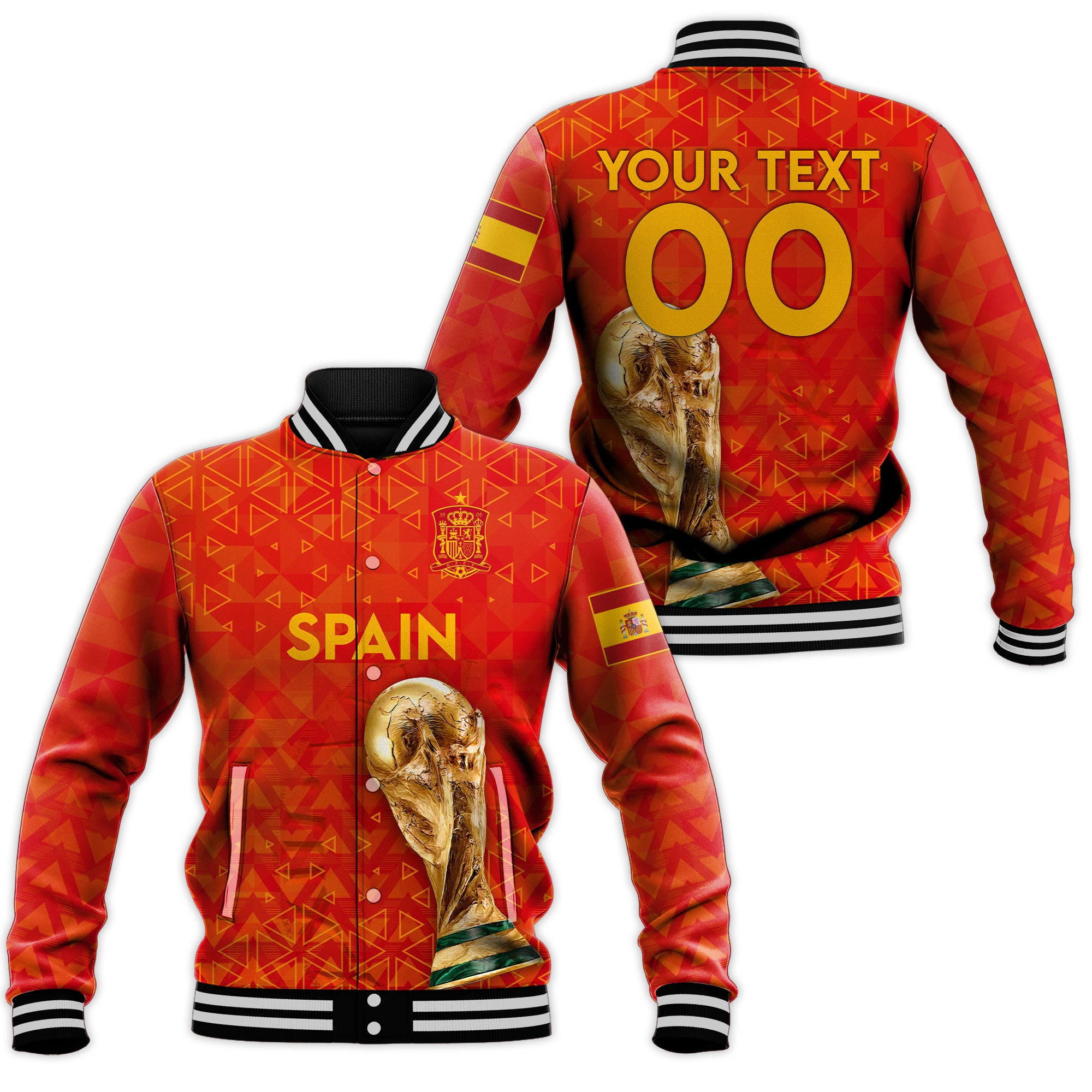 (Custom Personalised) Spain Football World Cup 2022 Baseball Jacket - LT2 - Wonder Print Shop