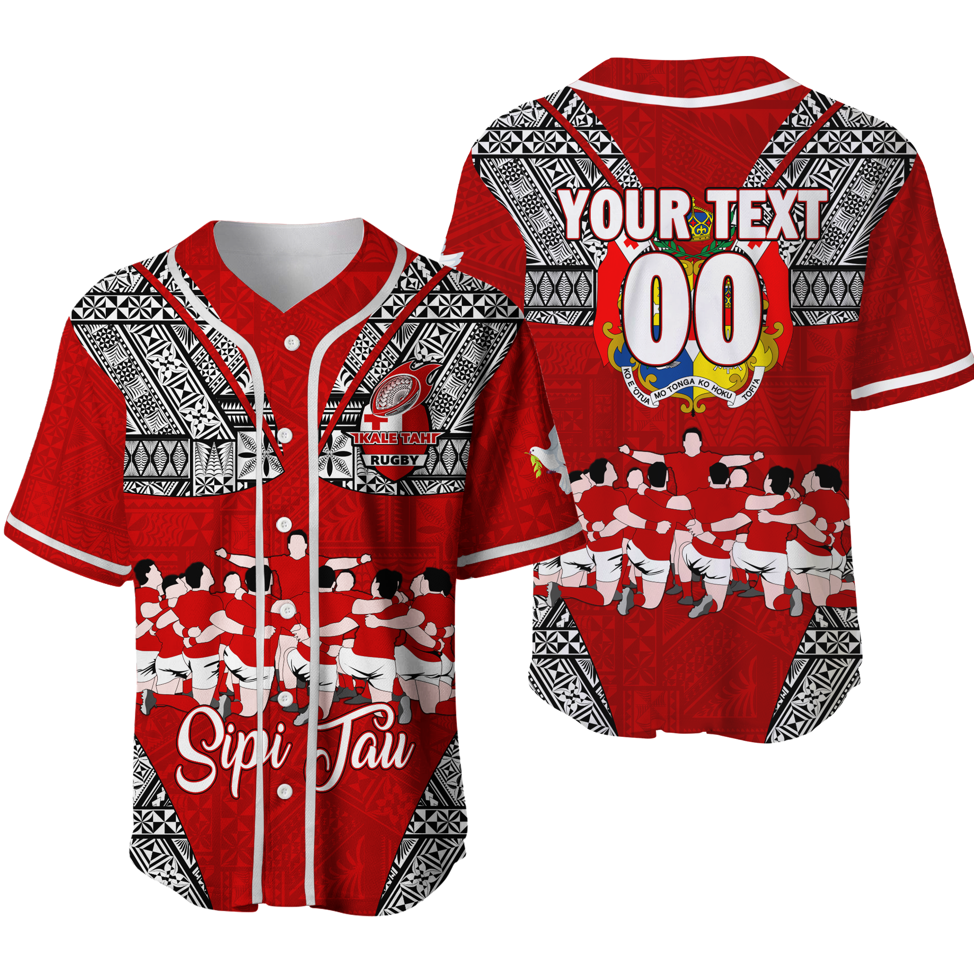 Custom Personalised Tonga Rugby Ikale Tahi Sipi Tau Baseball Jersey - LT2 - Wonder Print Shop