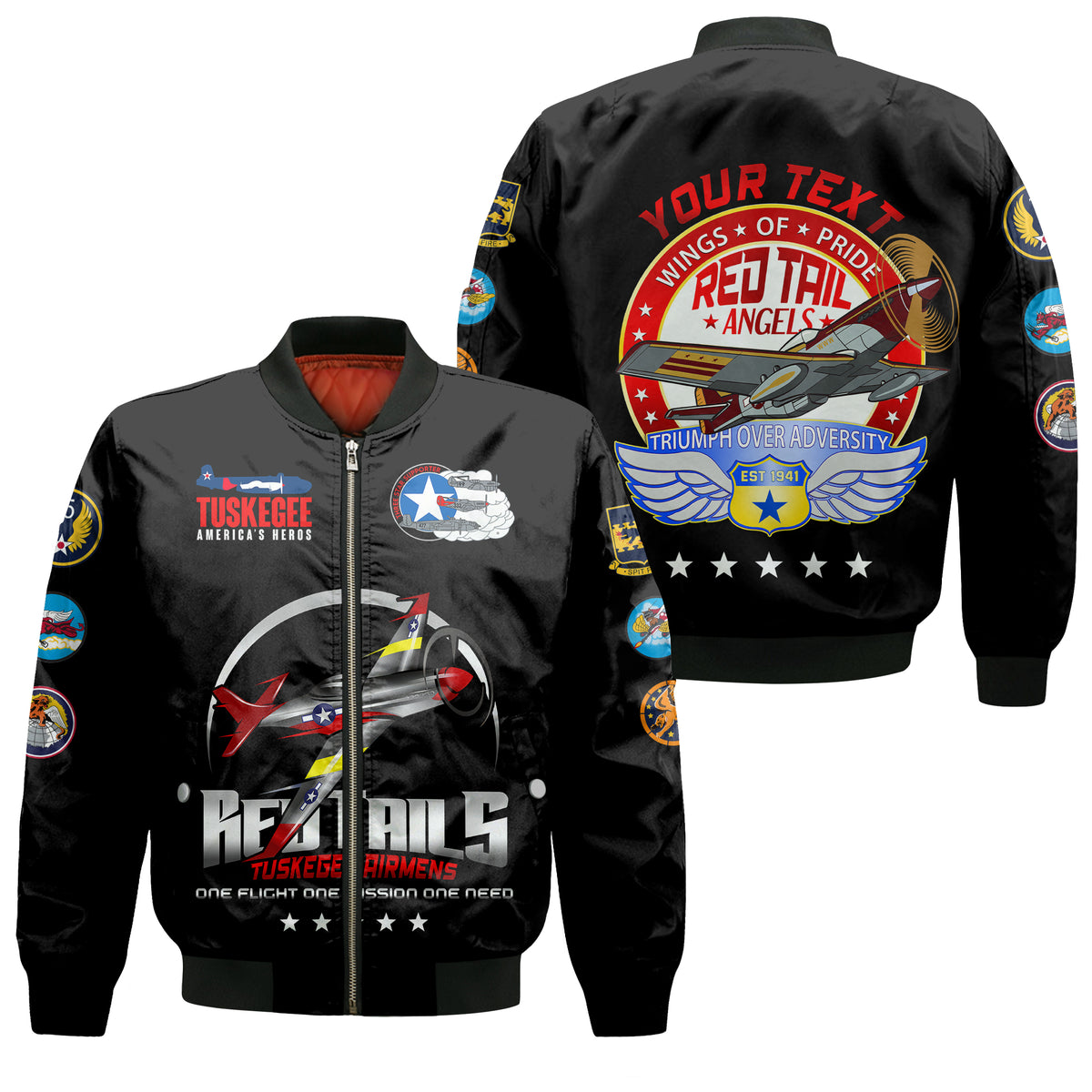 ( Custom Personalized) Tuskegee Airmens Red Tails African American Heros Bomber Jacket - LT2 - Wonder Print Shop