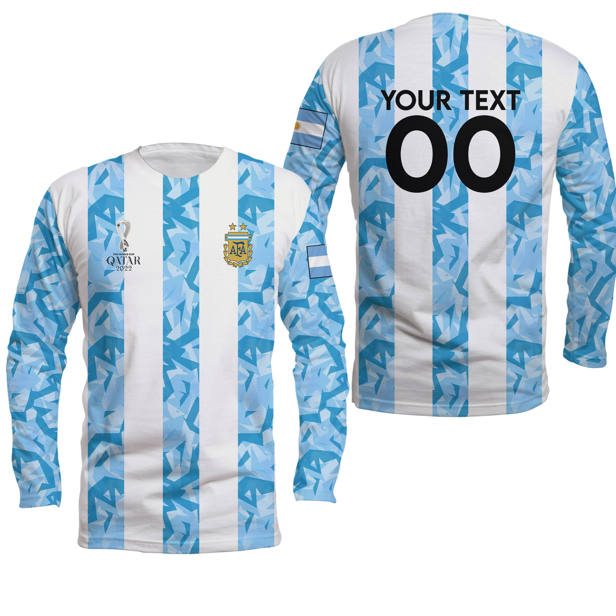 (Custom Personalised) Argentina Football World Cup 2022 Long Sleeve Shirt - LT2 - Wonder Print Shop
