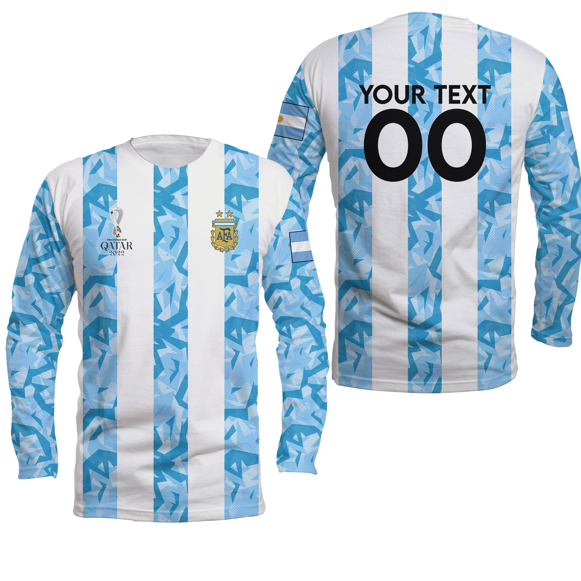 (Custom Personalised) Argentina Football World Cup 2022 Long Sleeve Shirt - LT2 - Wonder Print Shop