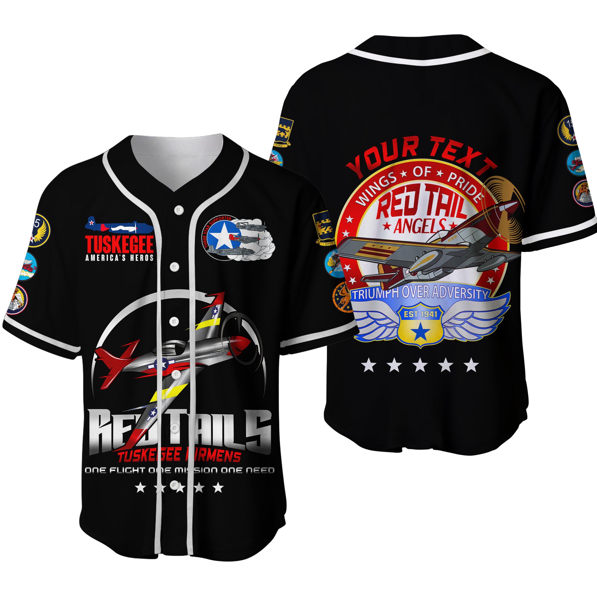 (Custom Personalised) Tuskegee Airmens Red Tails African American Heros Baseball Jersey - LT2 - Wonder Print Shop