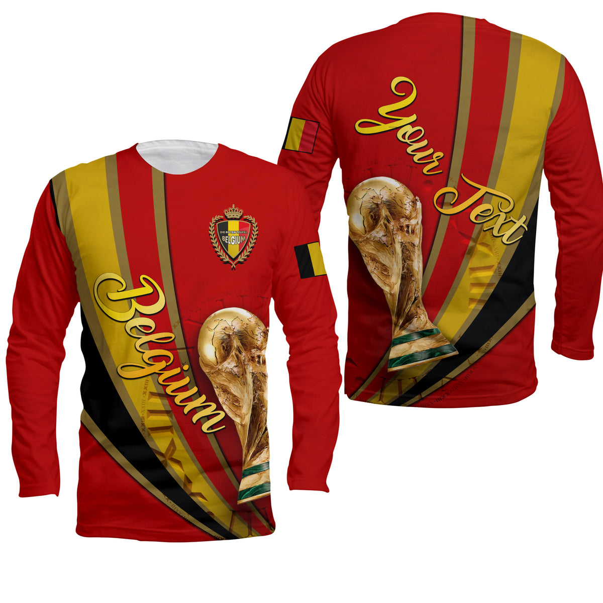 (Custom Personalised) Belgium Football World Cup 2022 Long Sleeve Shirt - LT2 - Wonder Print Shop