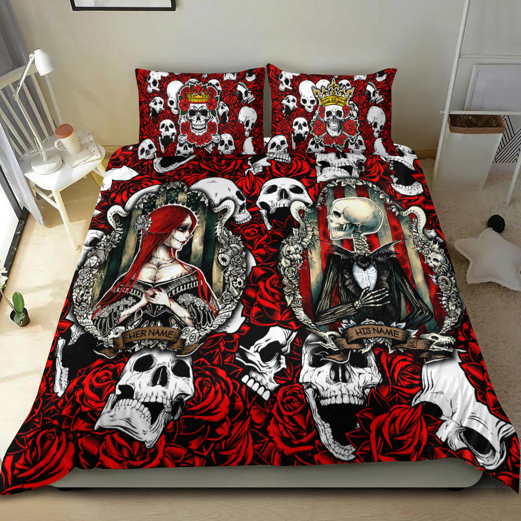 (Custom Personalised) Skull Rose - King And Queen Death Cannot Divide Us Bedding Set - LT2 - Wonder Print Shop