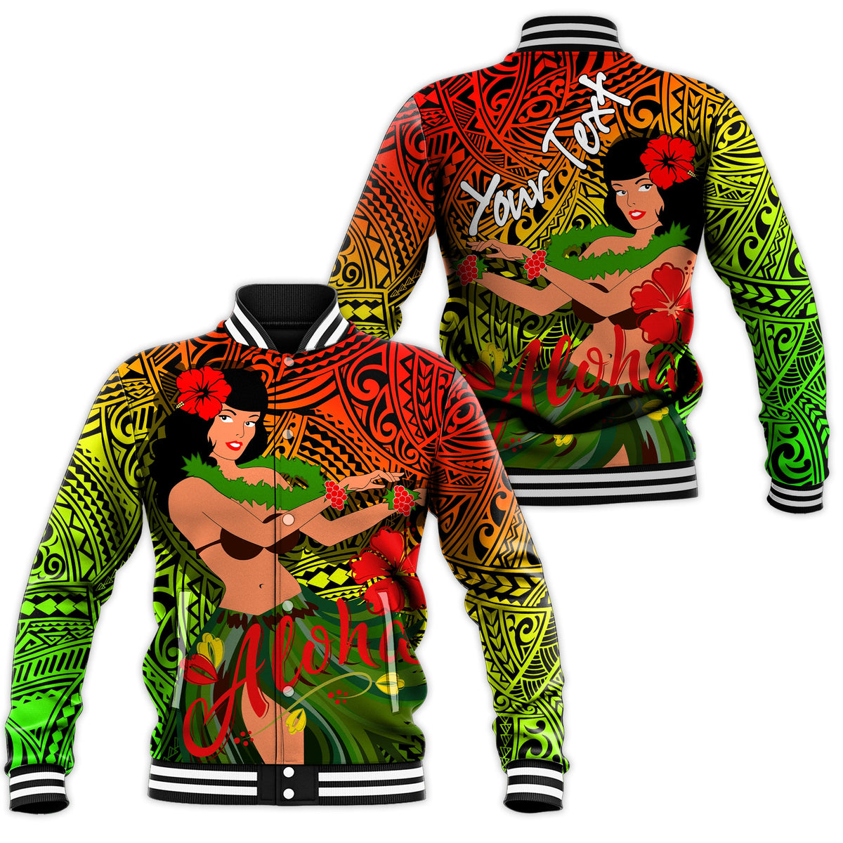 Custom Personalised Hawaii Hula Girl Reggae Baseball Jacket - LT2 - Wonder Print Shop